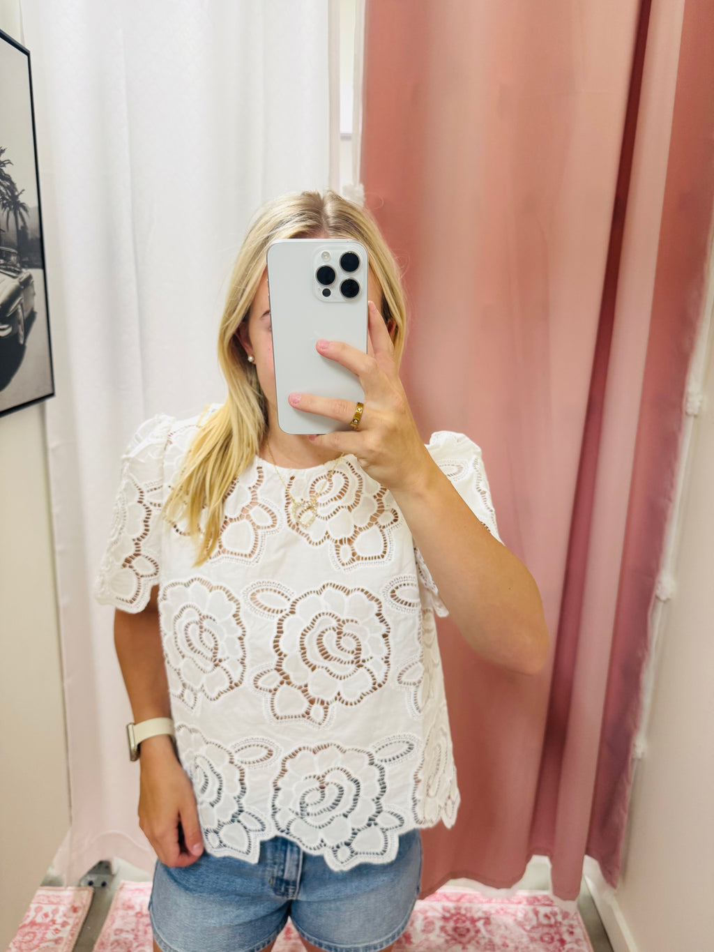 Off White Floral Eyelet Top