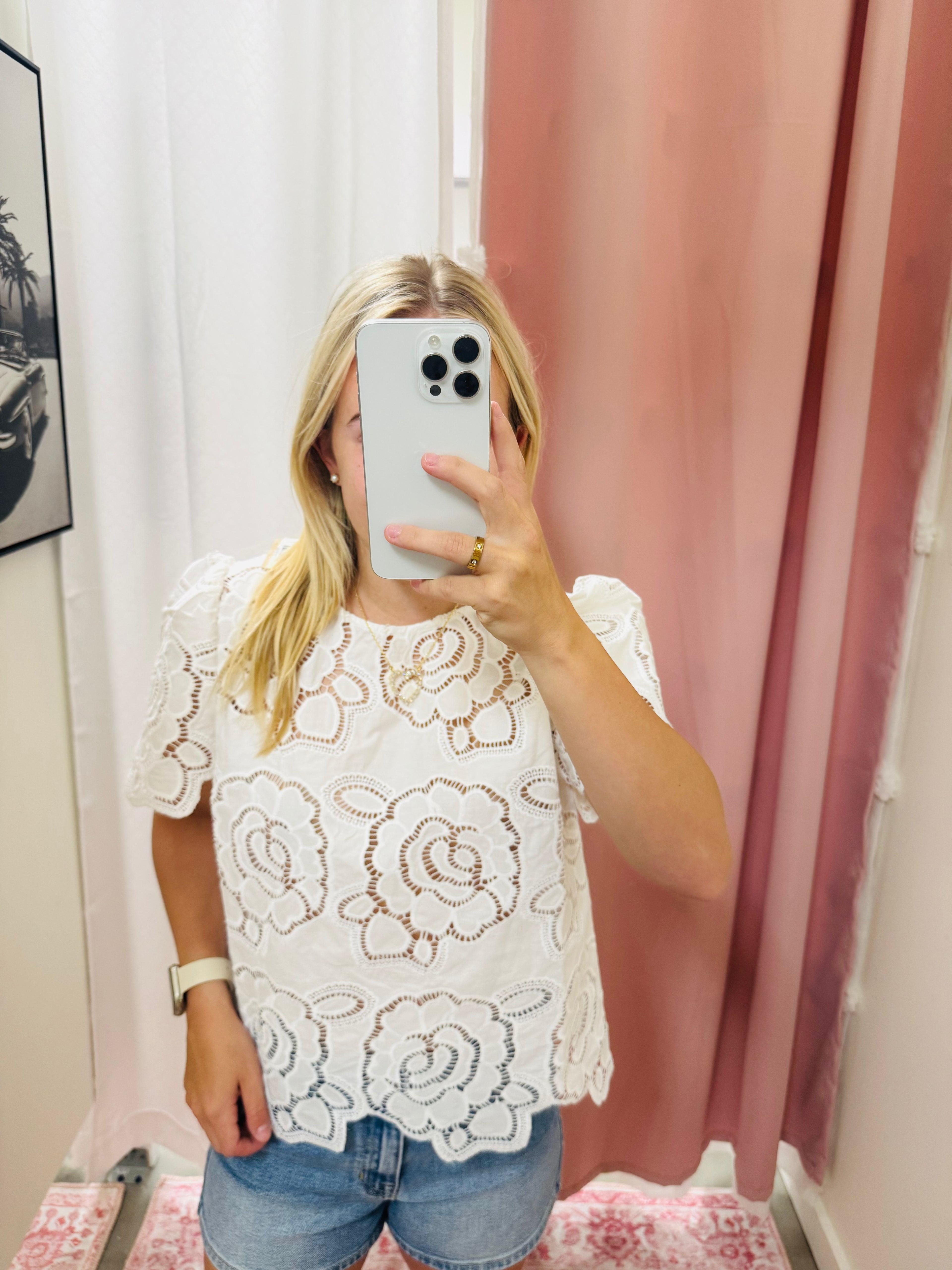 Off White Floral Eyelet Top