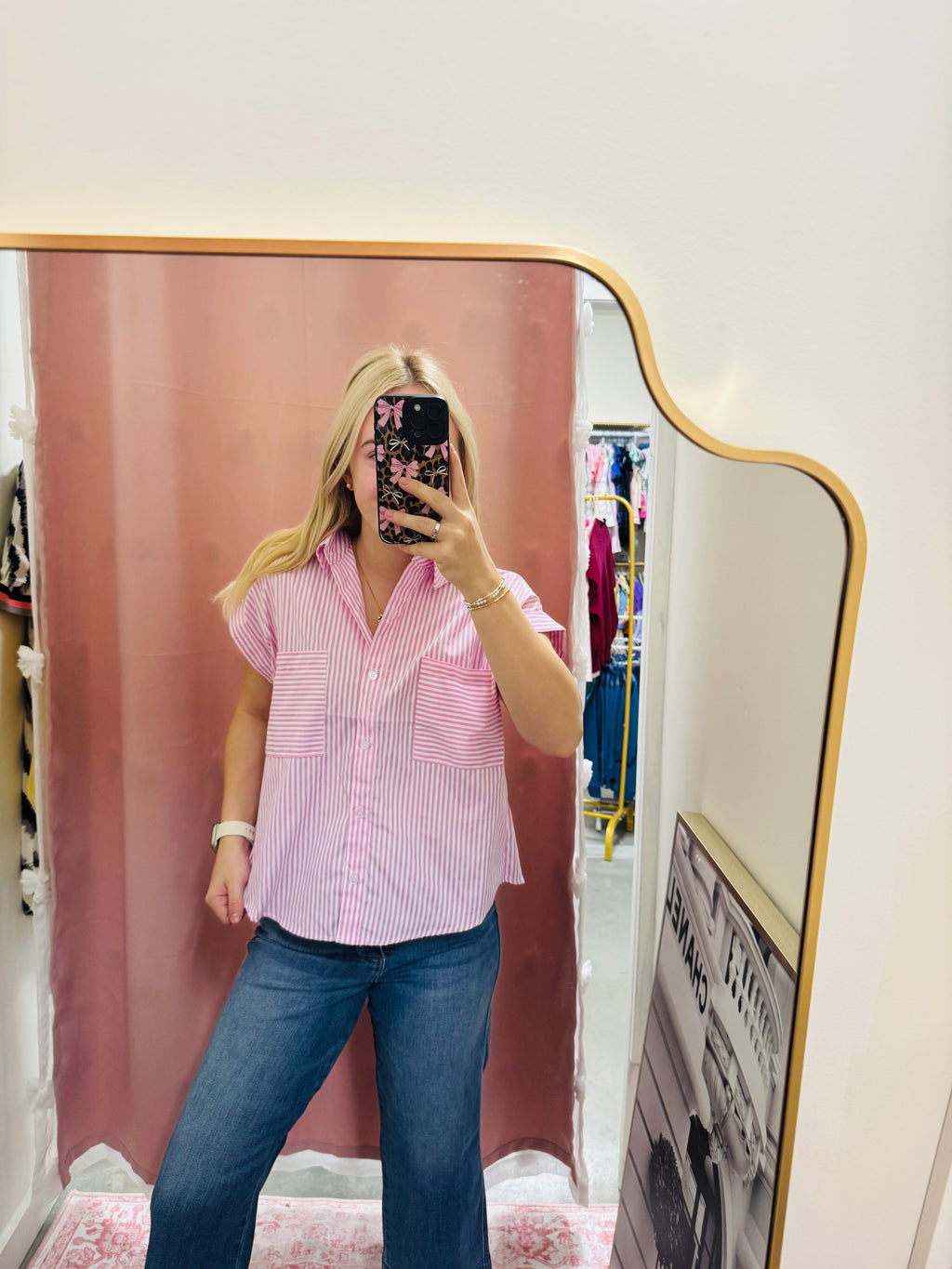 Pink Short Sleeve Blouse