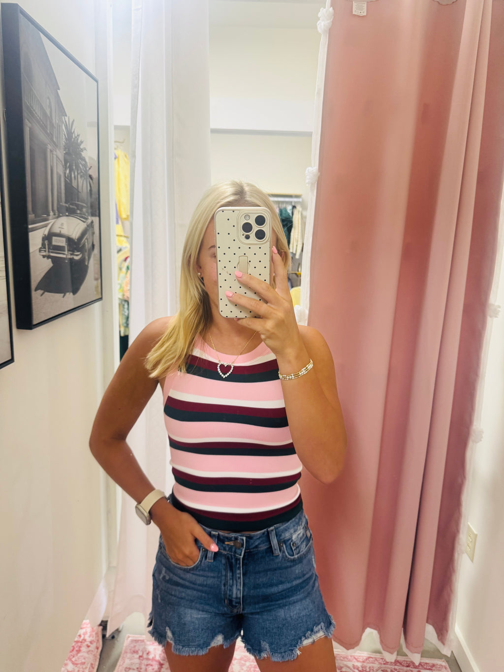 Pink and Green Ribbed Striped Top