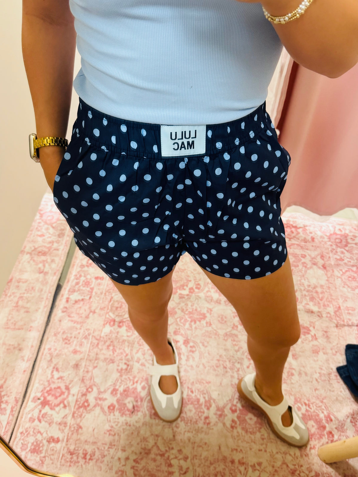 Lulu Mac Navy Polka Shorts