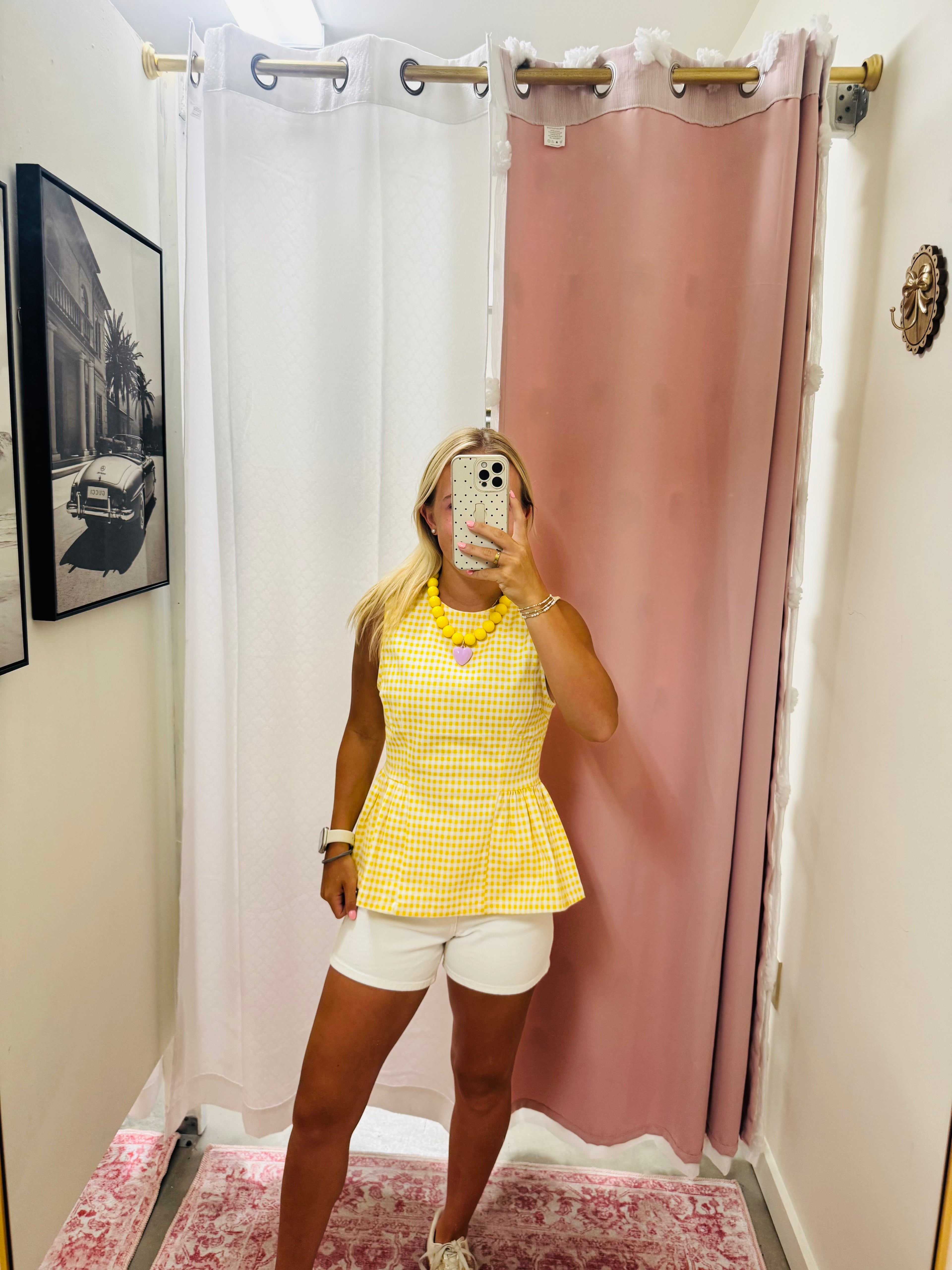 Yellow Gingham Peplum Top