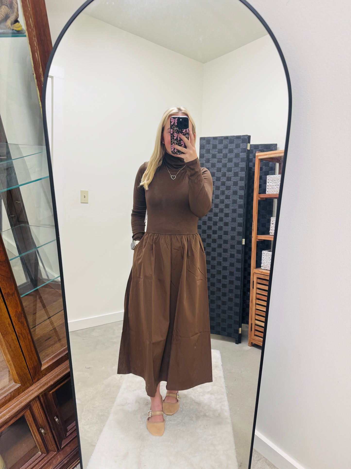 Chocolate Mock Neck Long Sleeve Dress