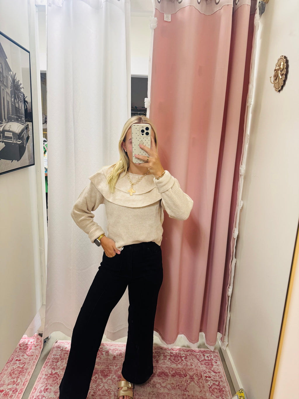 Oatmeal Wool Ruffle Sweater