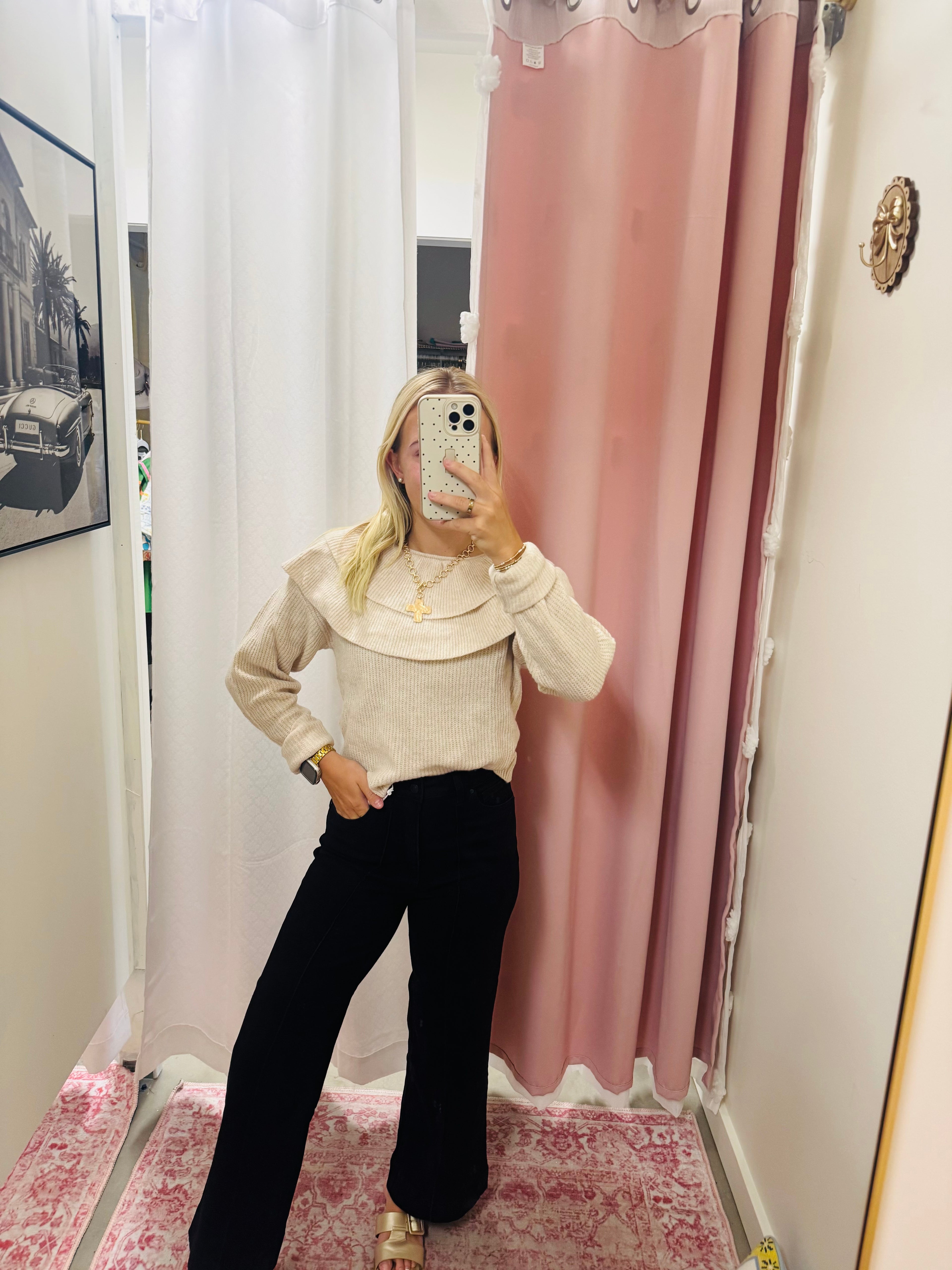 Oatmeal Wool Ruffle Sweater
