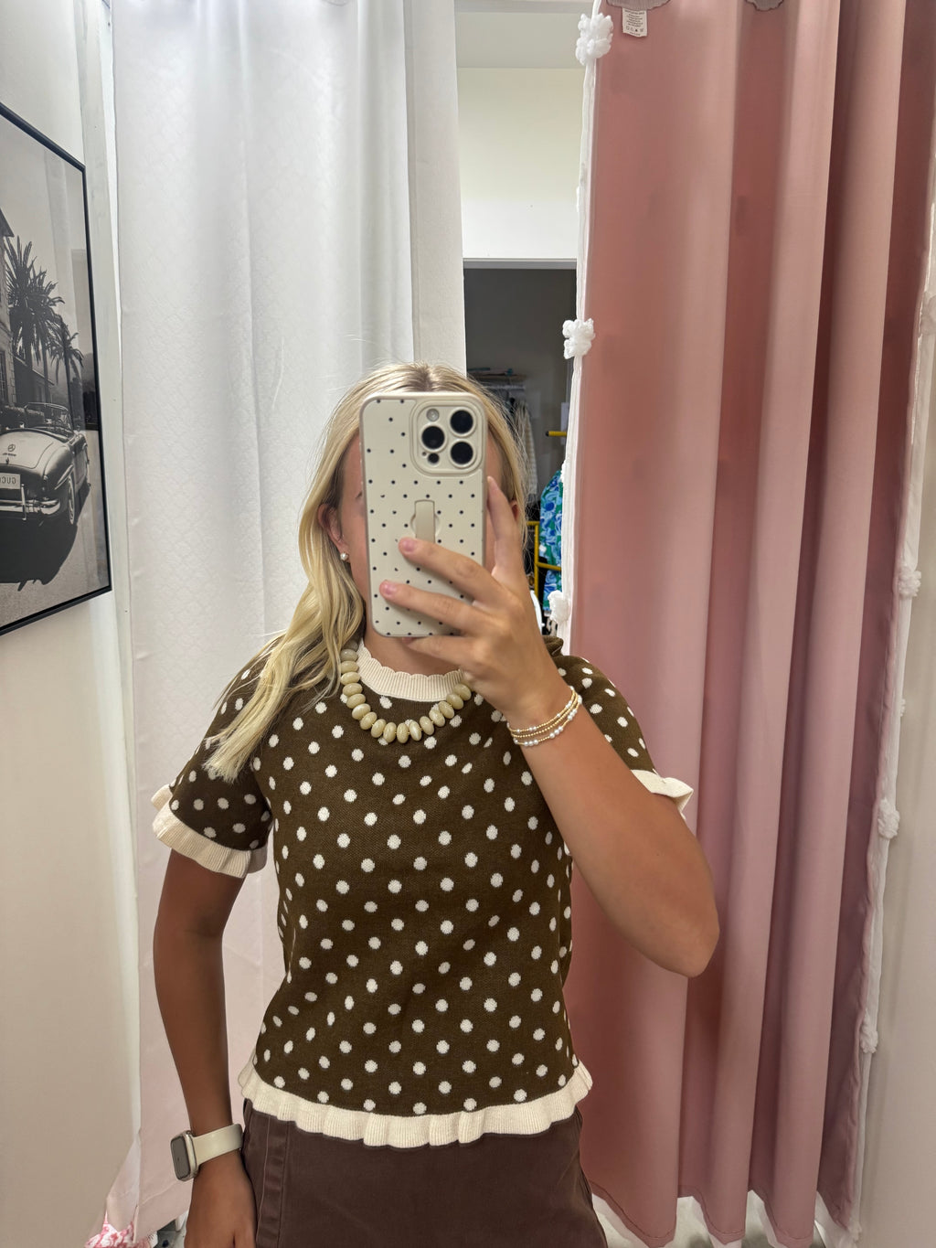 Brown Polka Dot Ruffle Sweater