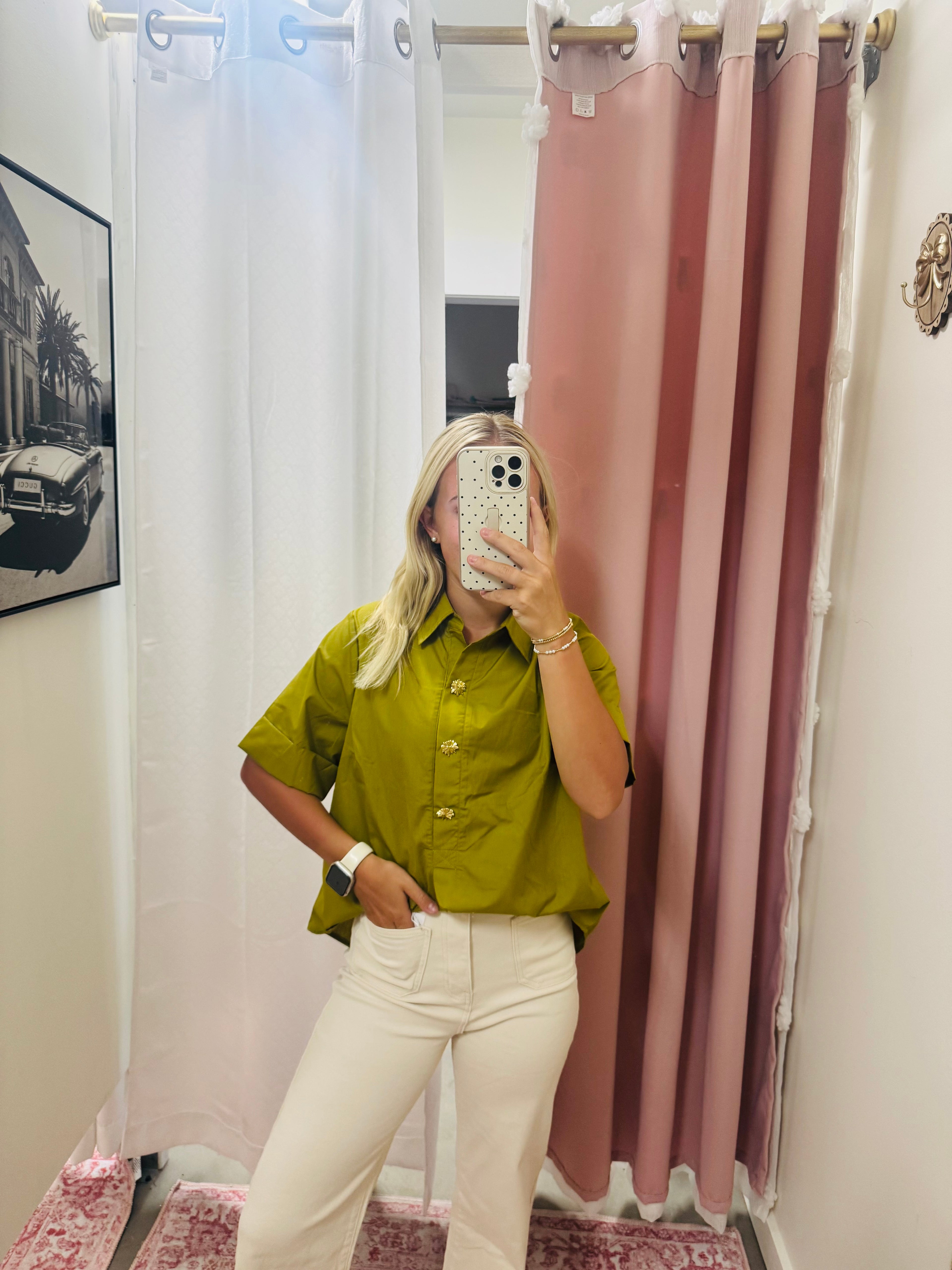 Bright Olive Button Top