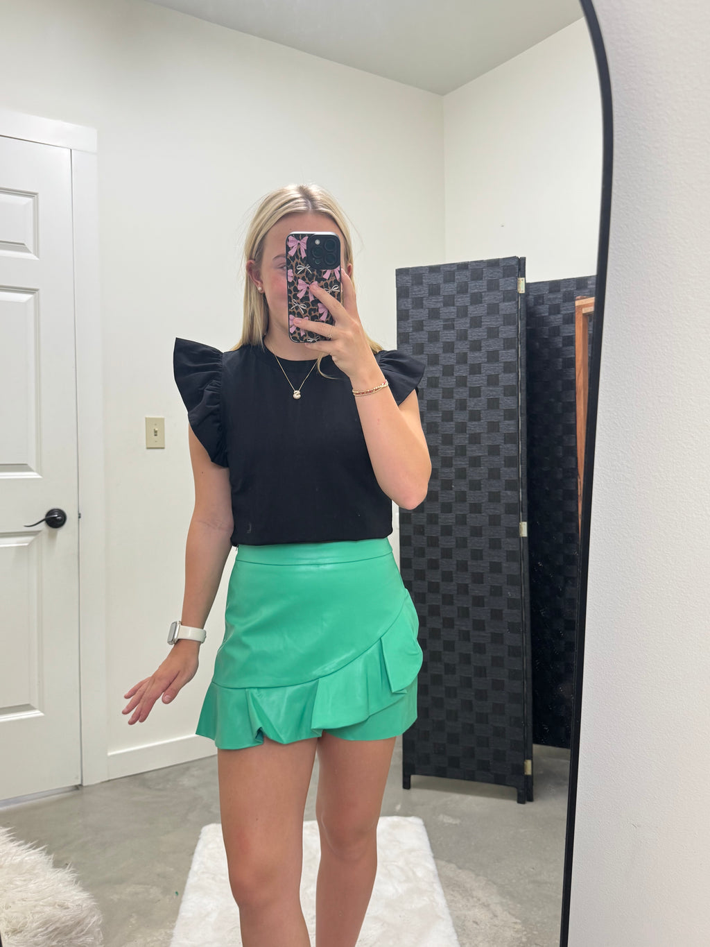 Green Faux Leather Skort