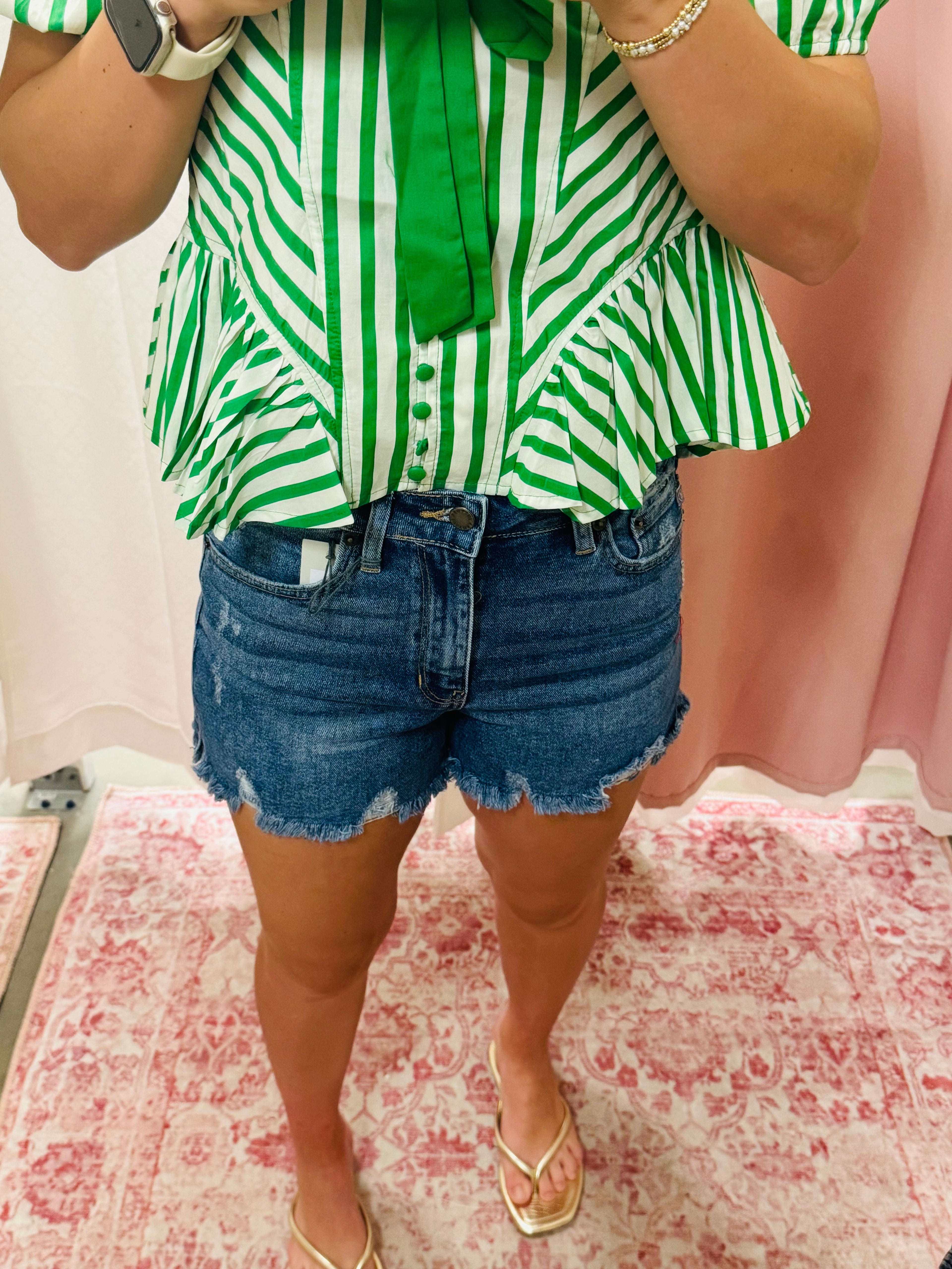 High Rise Dark Denim Shorts