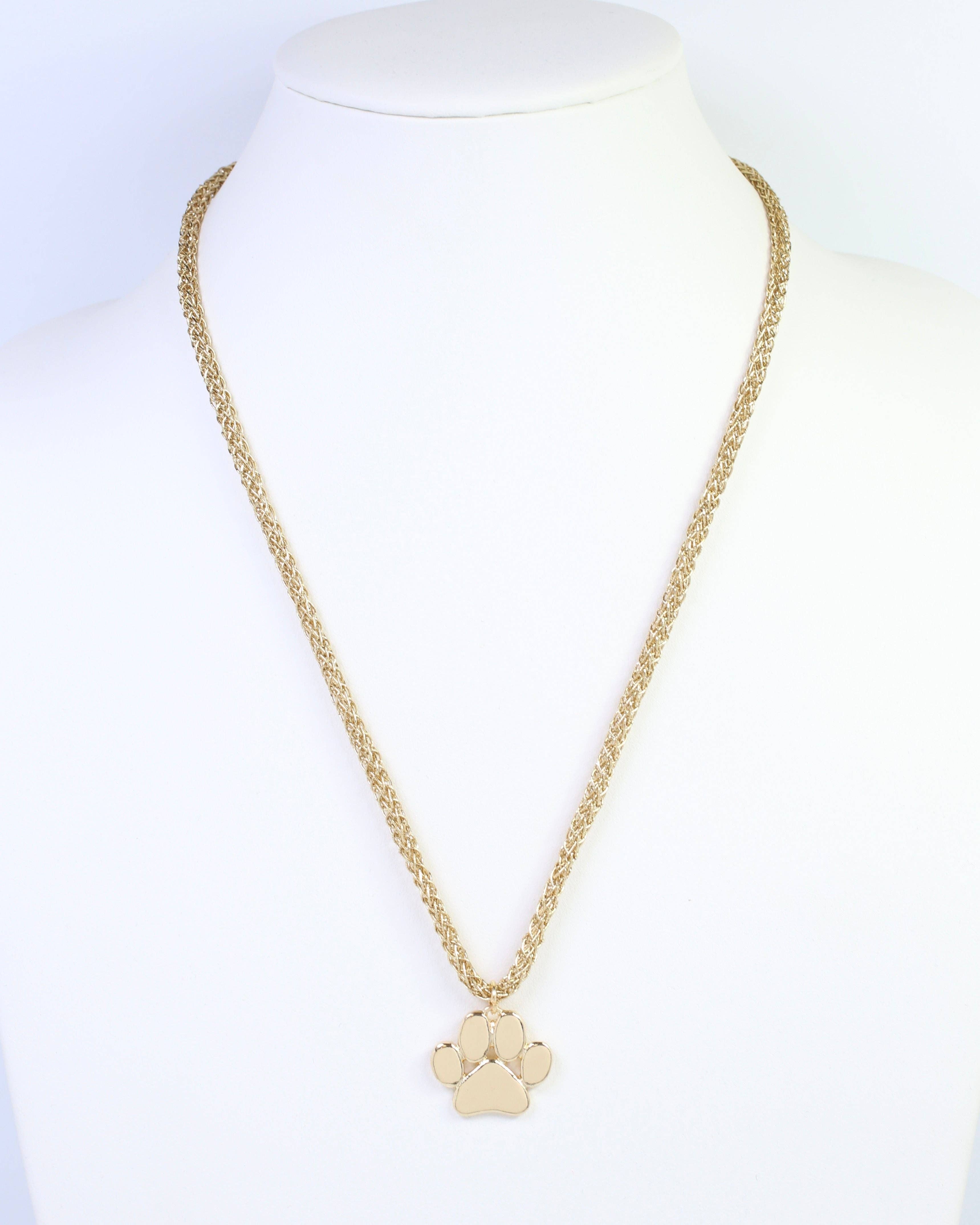 Cord Necklace Paw Print Gold