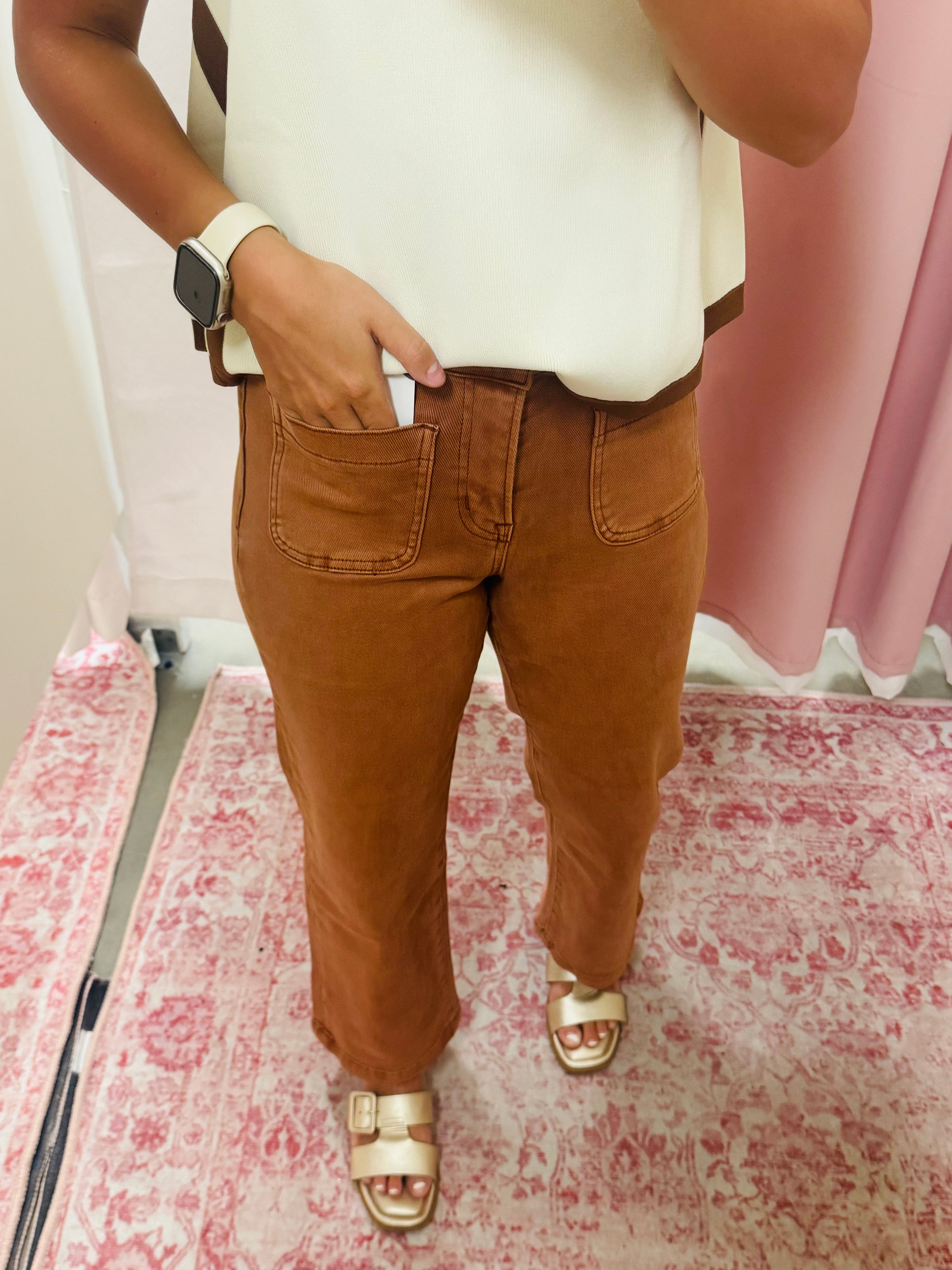Brown Slim Wide Leg Jeans