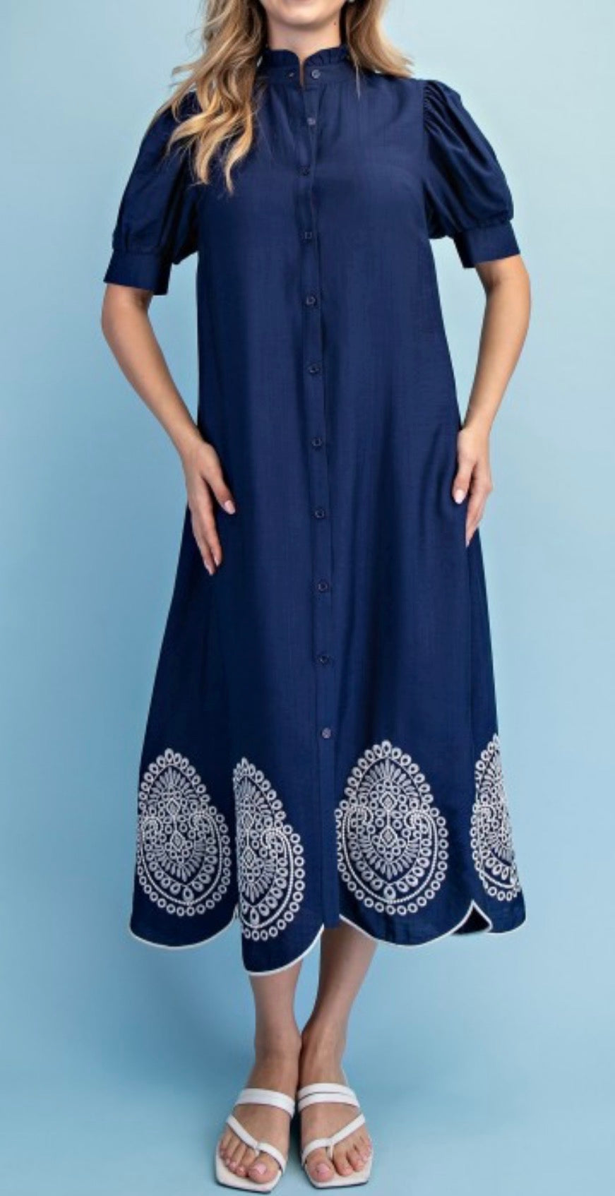 Navy Embroidered Maxi Dress