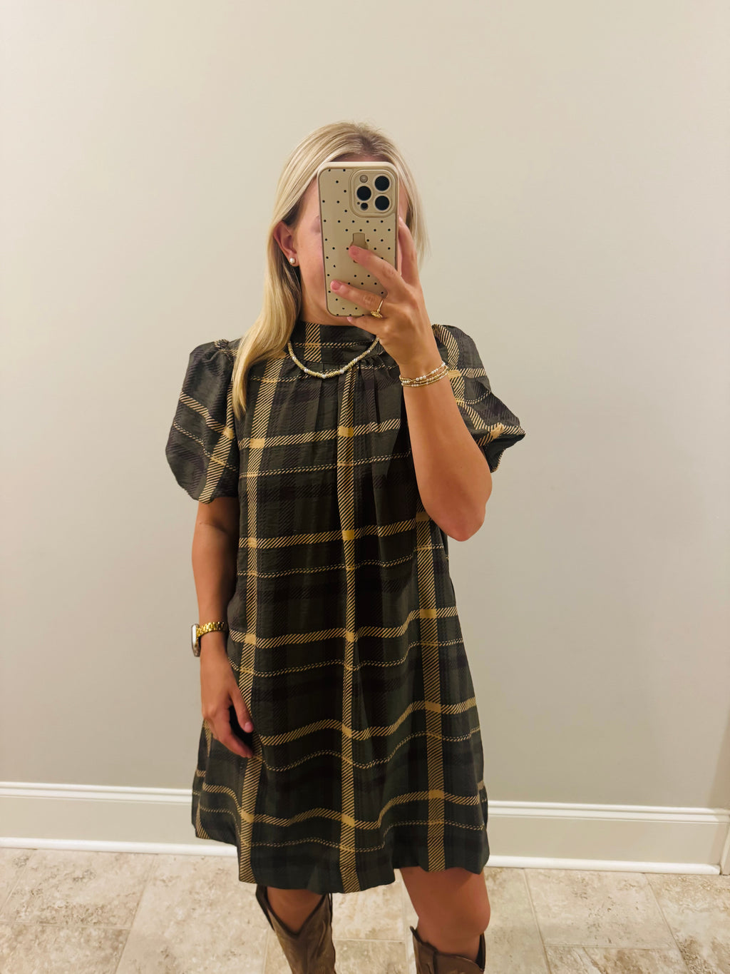 Fall Olive Plaid Dress