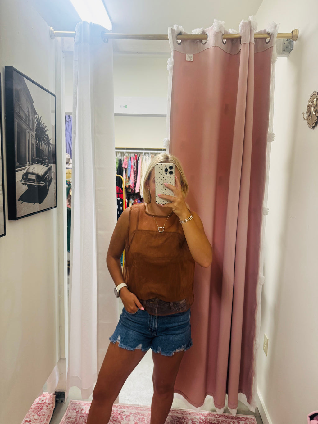 Camel Mesh Shirt with Cami