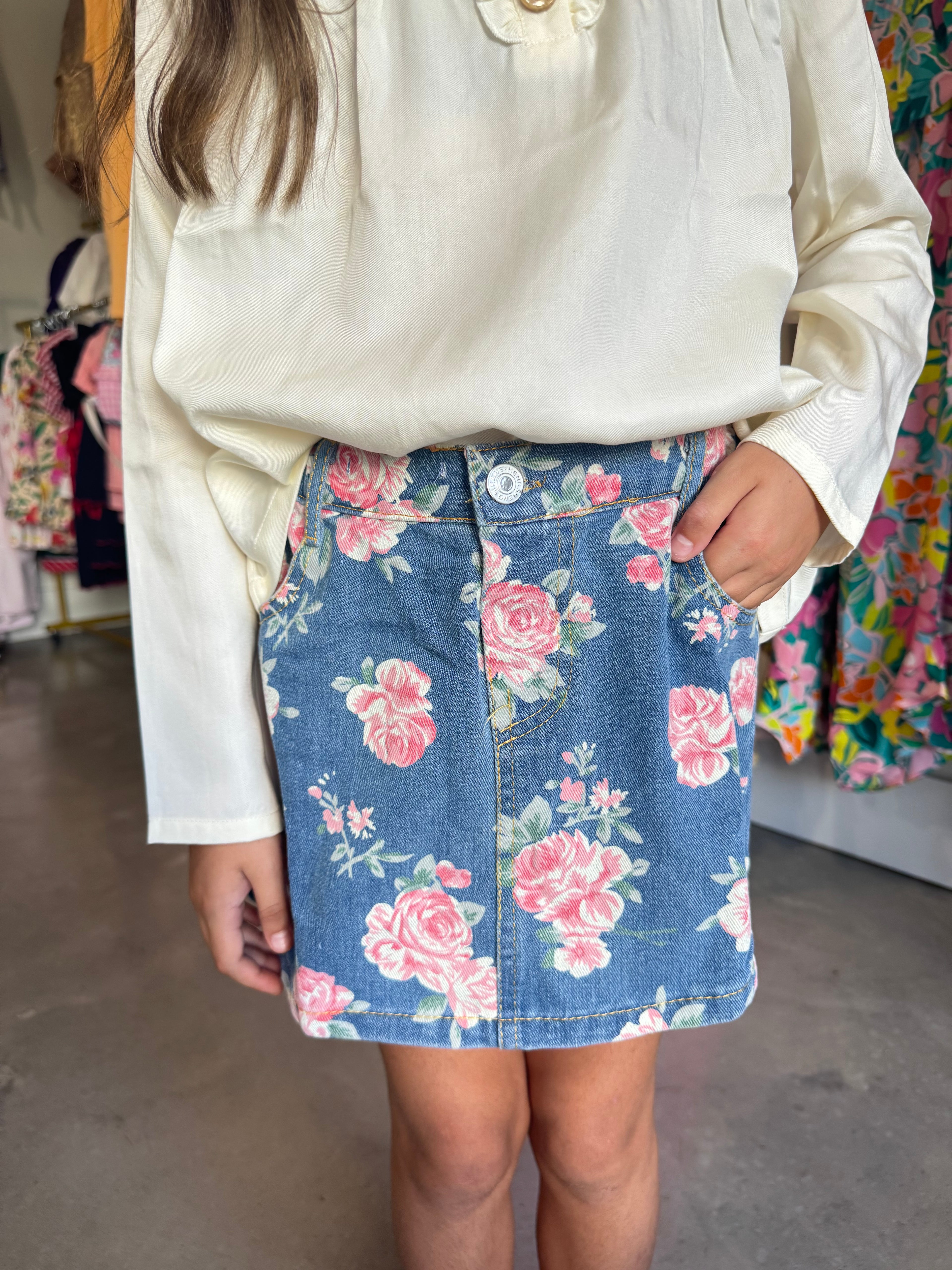 Kids Floral Denim Skirt
