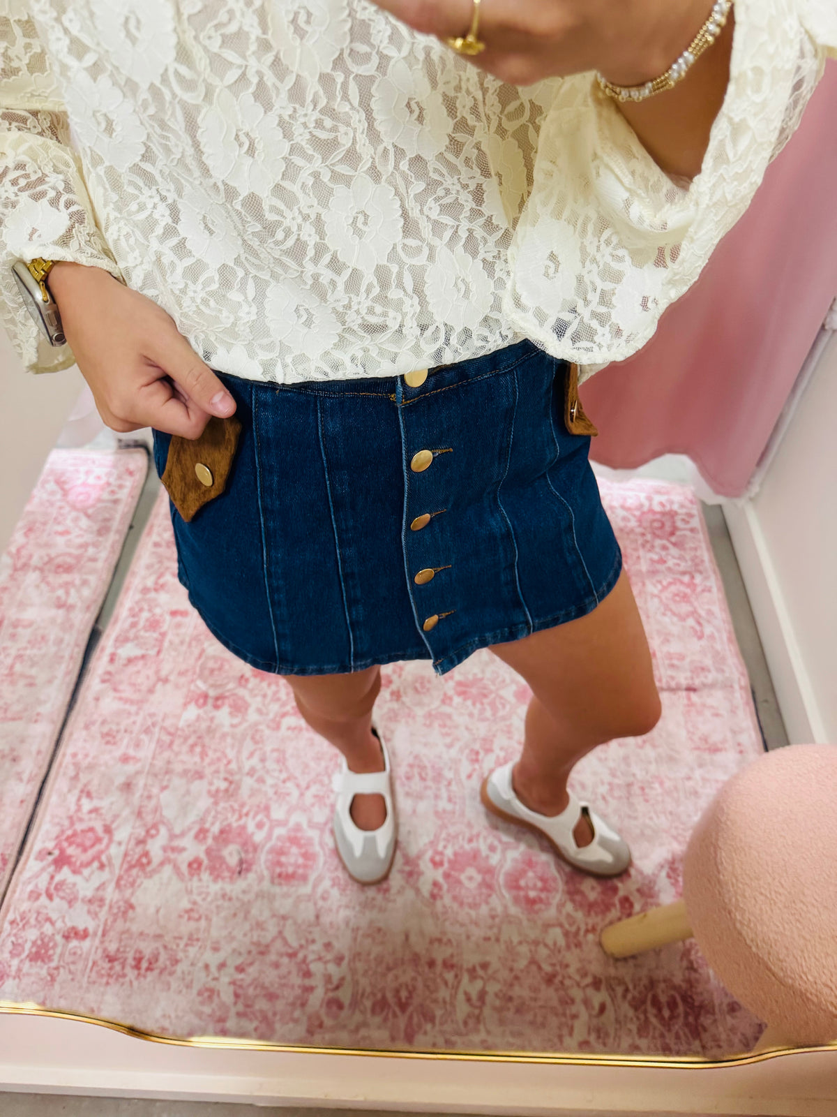 Denim Skort With Suede