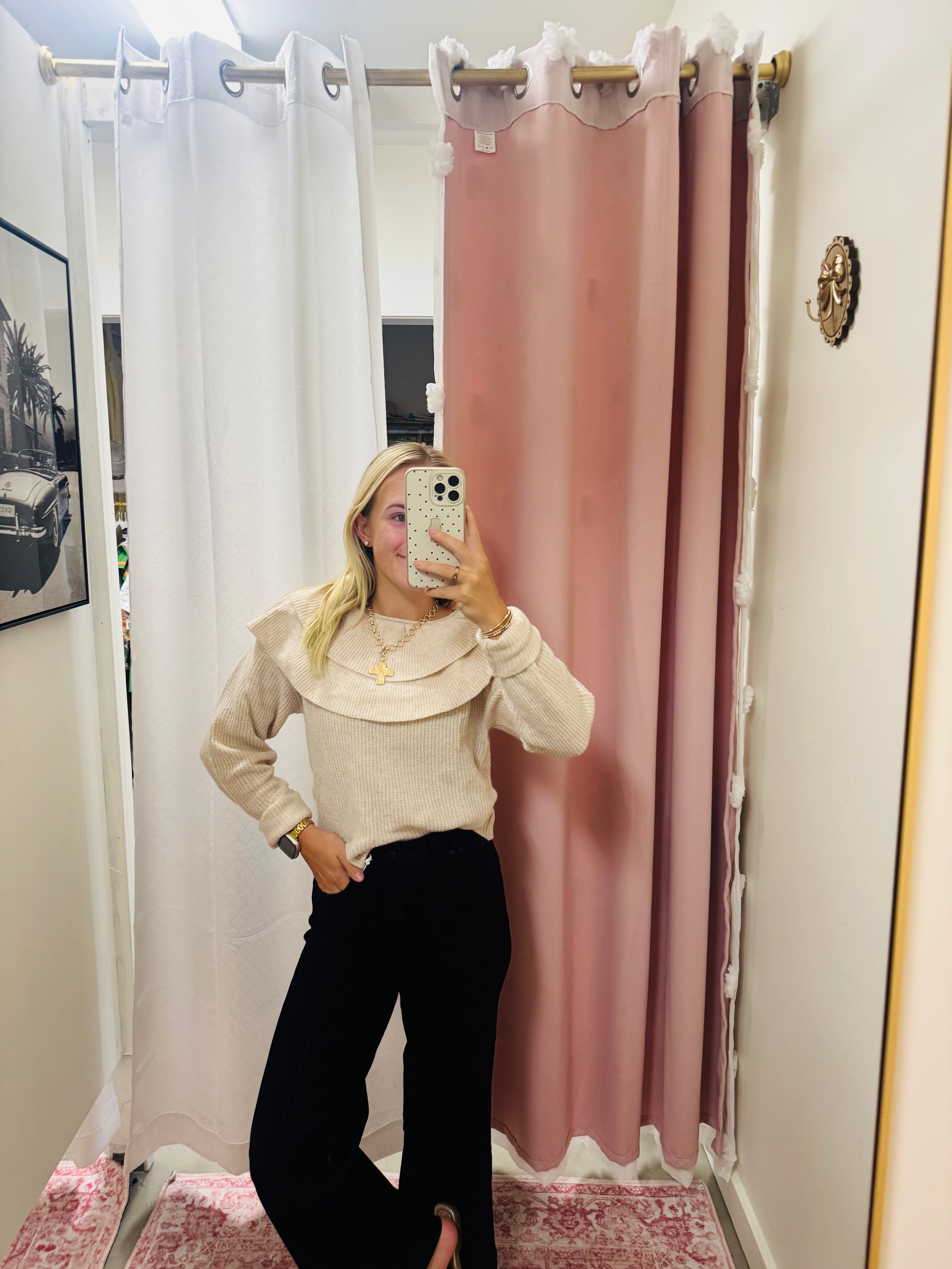 Oatmeal Wool Ruffle Sweater