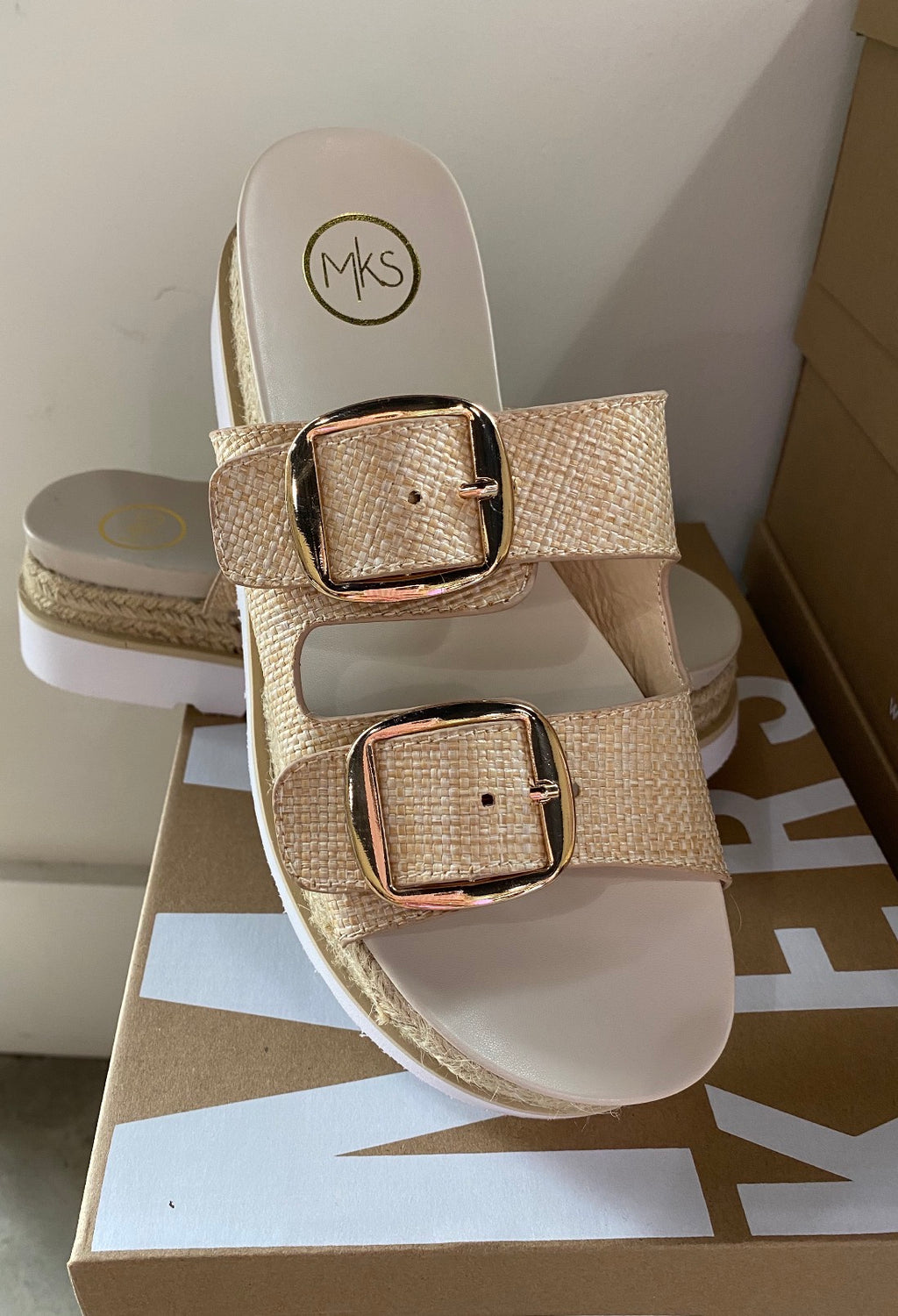 Nude Raffia Platform Sandal