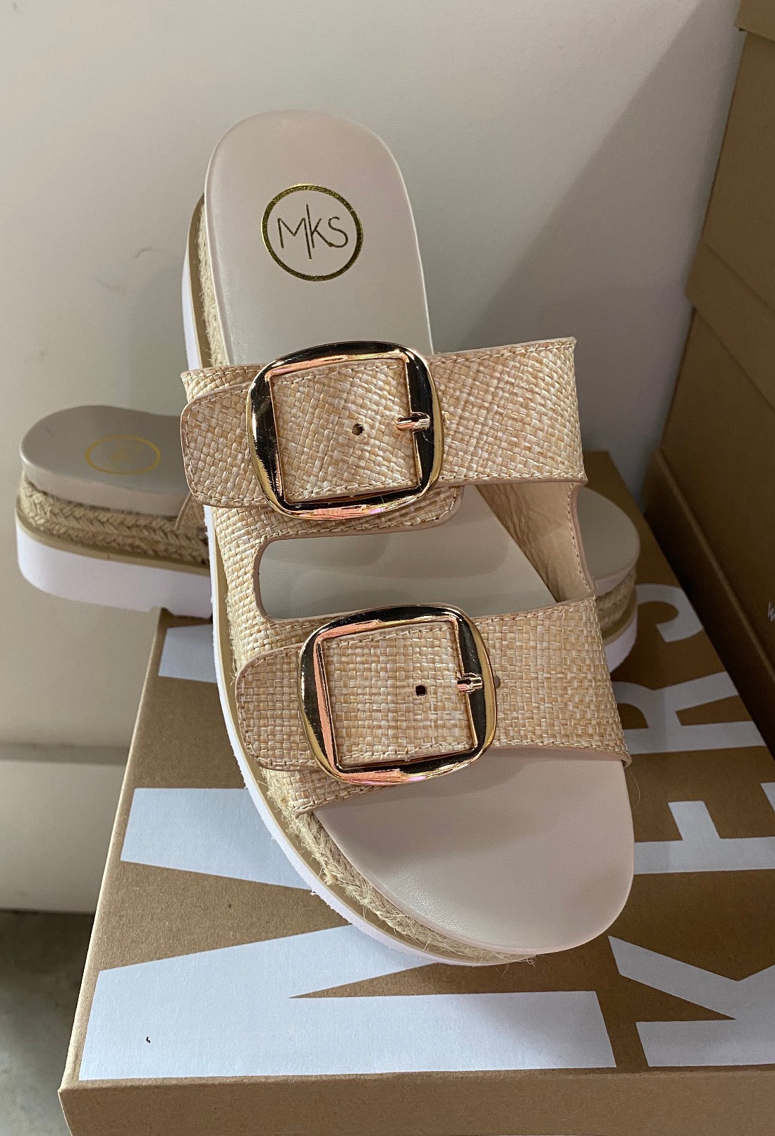 Nude Raffia Platform Sandal