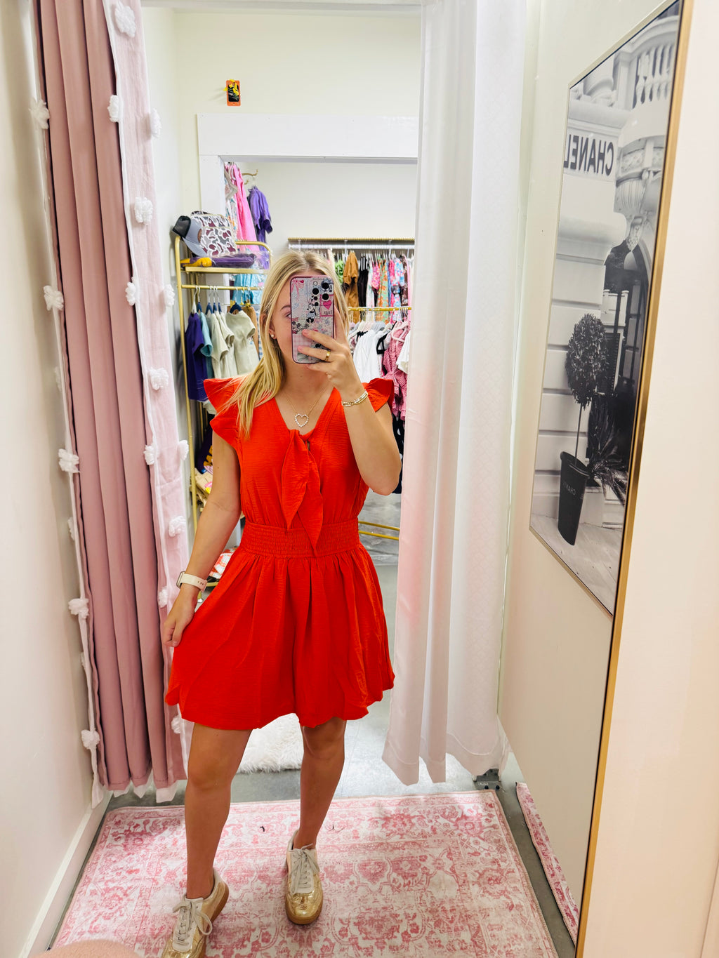 Orange Smocked Waist Dress