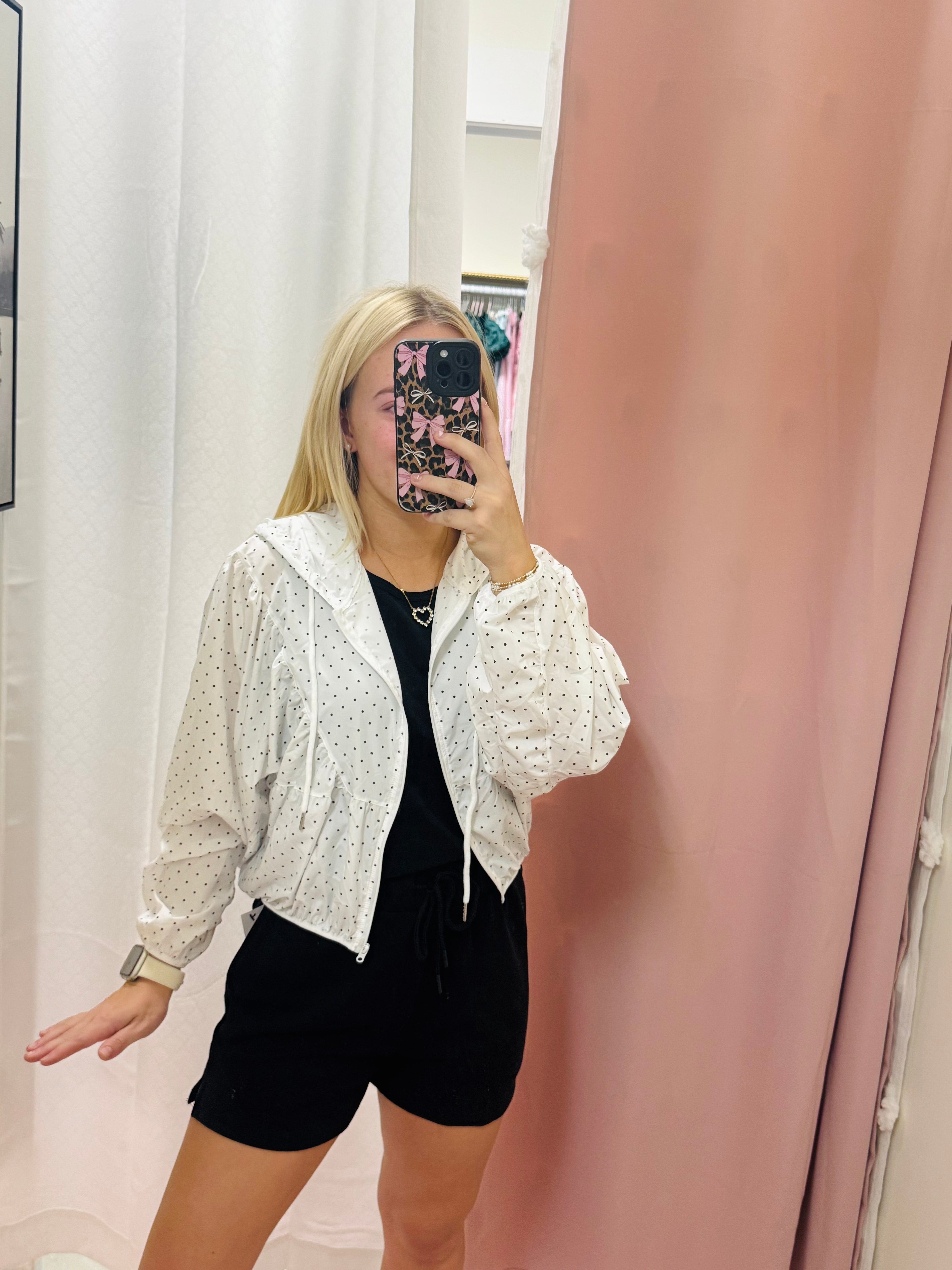 White Lightweight Polka Dot Print Jacket