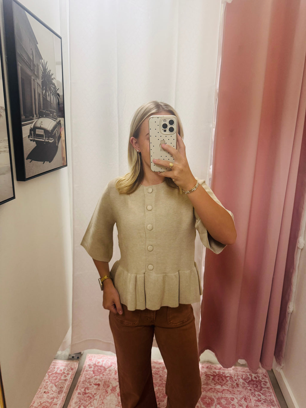 Oatmeal Button Up Knit Sweater