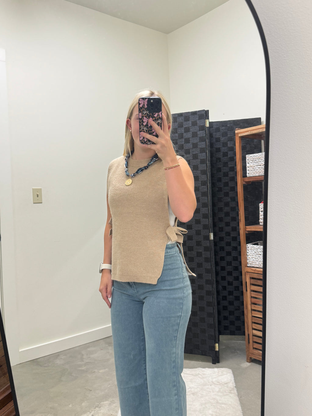 Beige Cut Out Side Knit Sweater