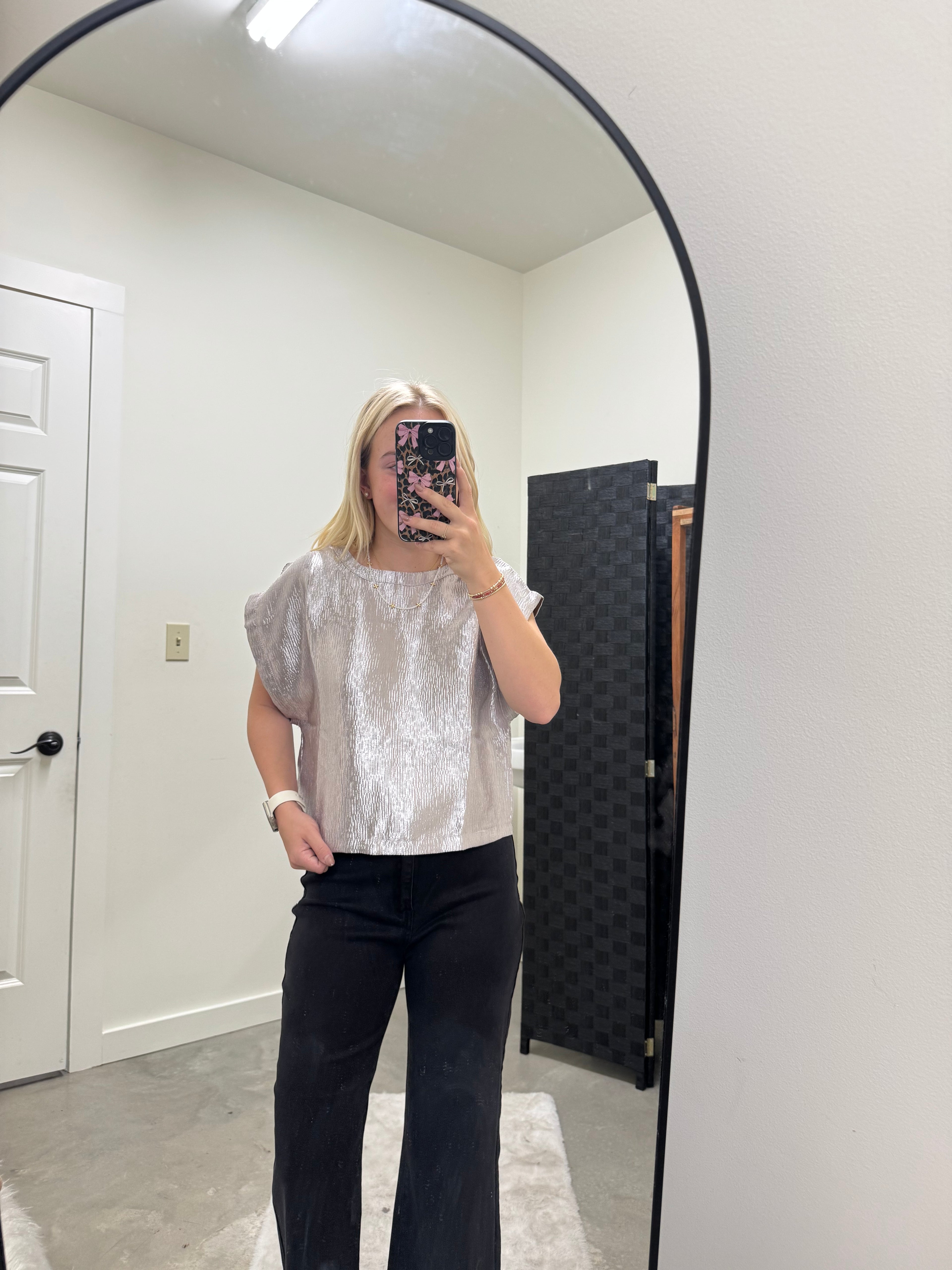 Boxy Textured Silver Top