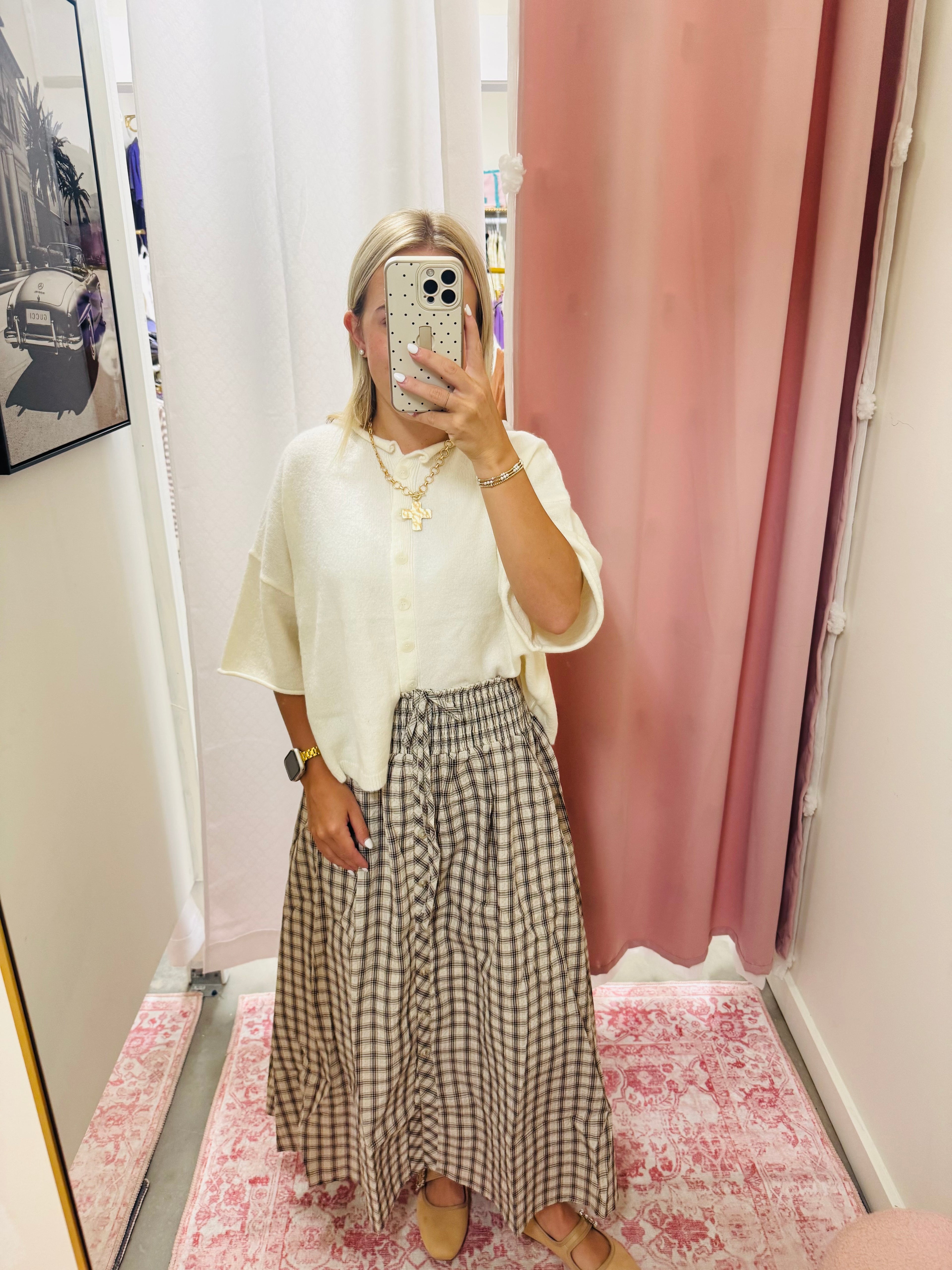 Plaid Smocked Waist Maxi Skirt