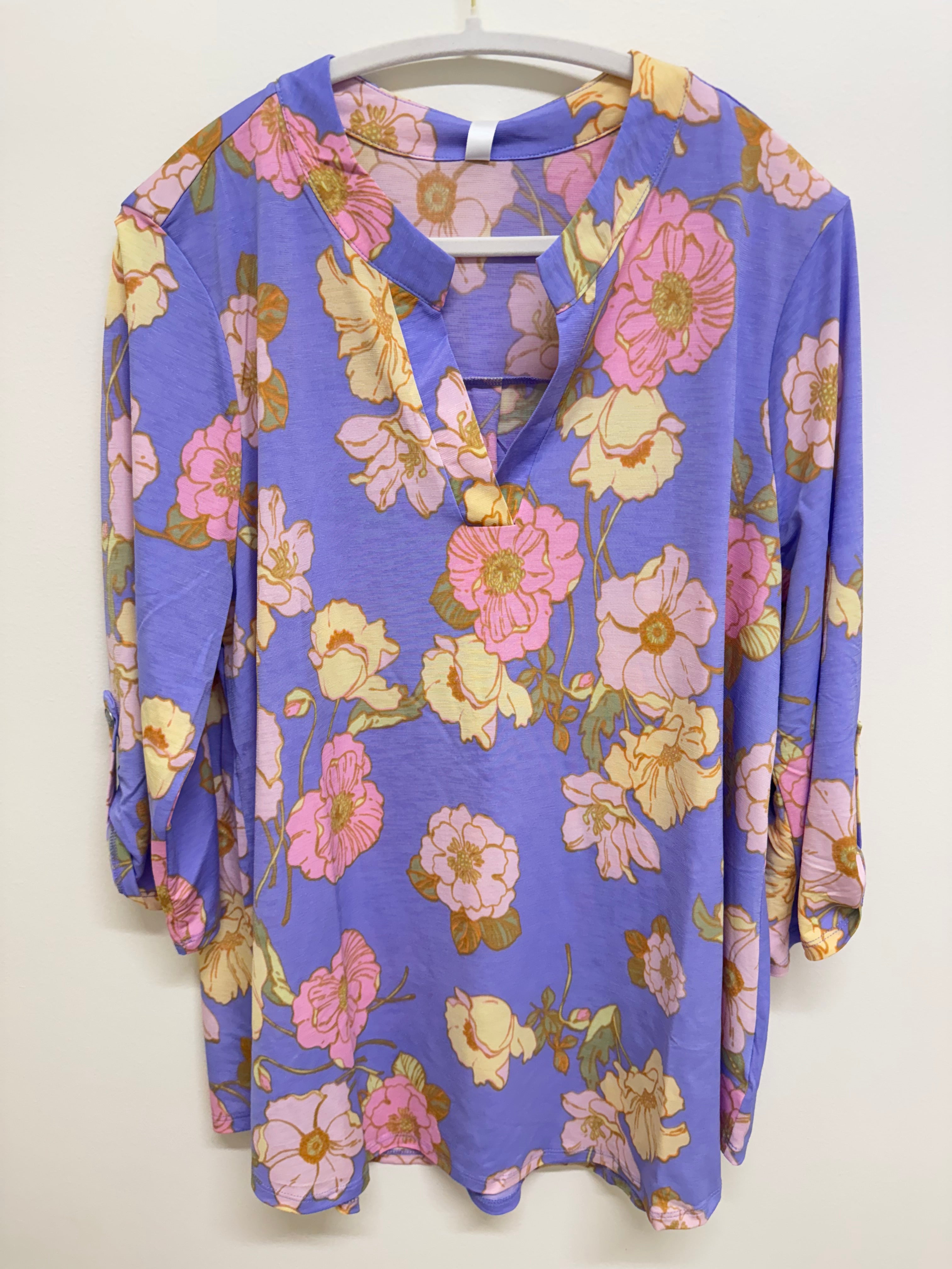 Plus Wrinkle Free Lavender Floral Top