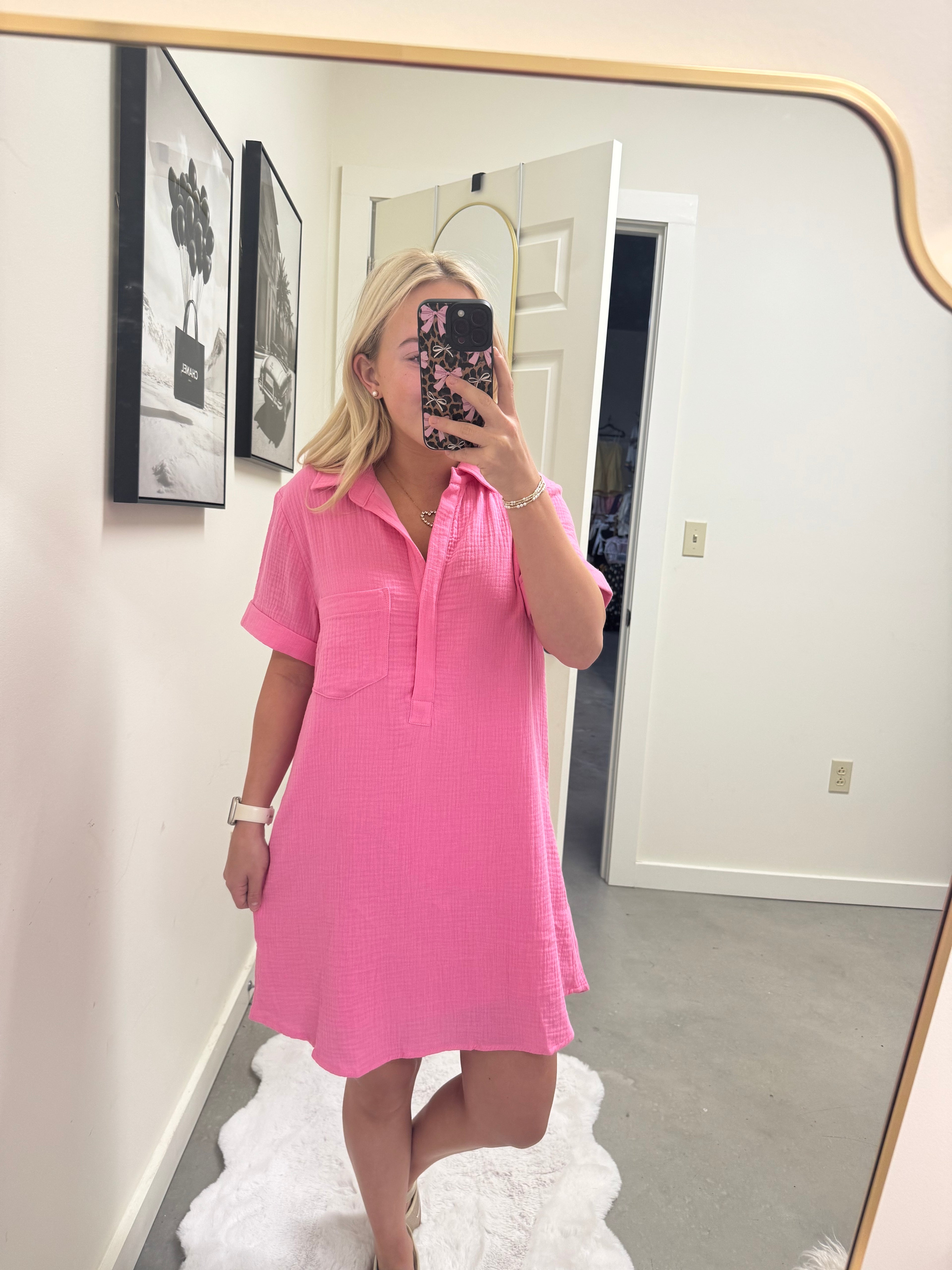 Pink Flowy Gauze Dress