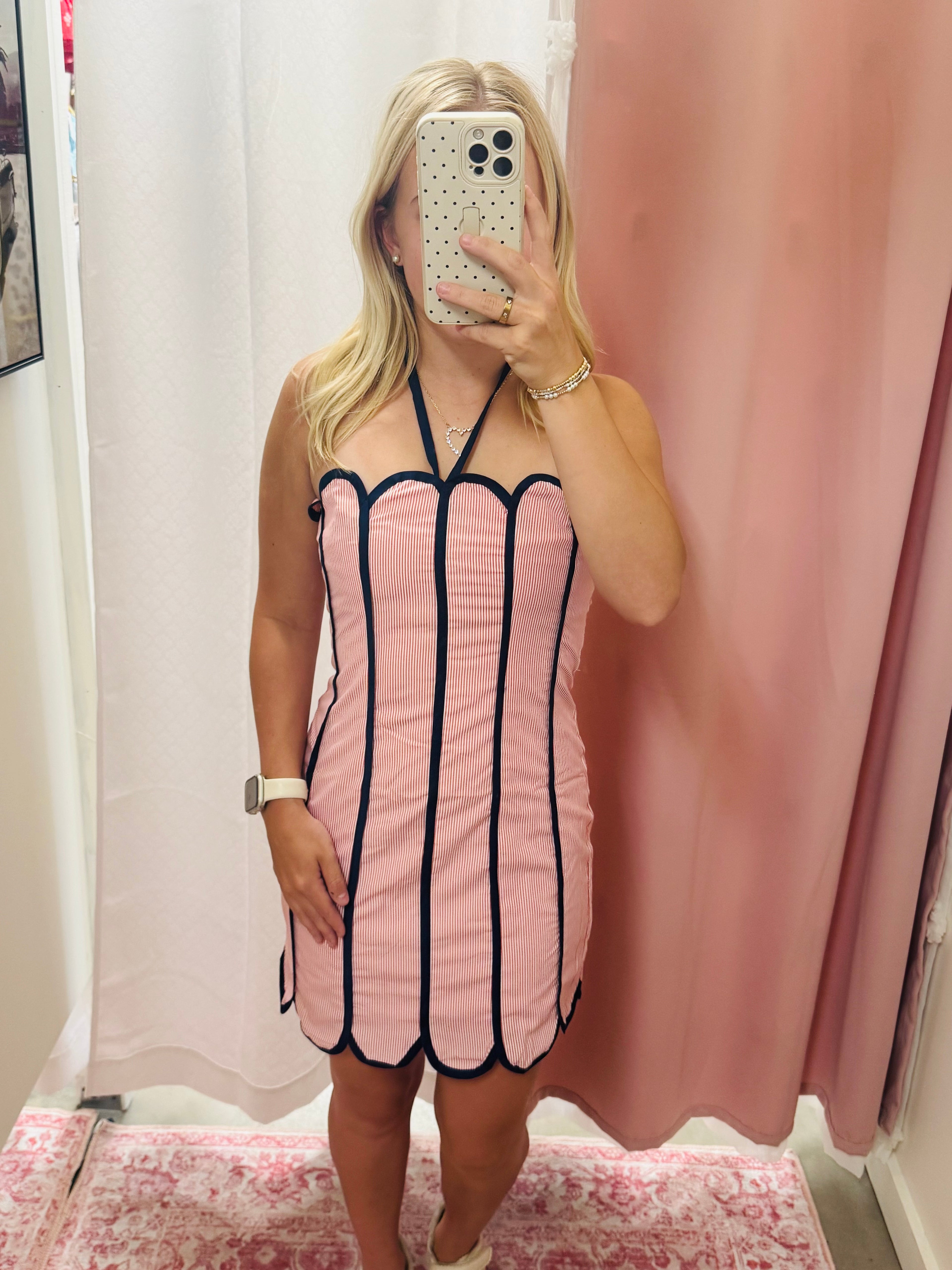 Stripe Scalloped Halter Dress