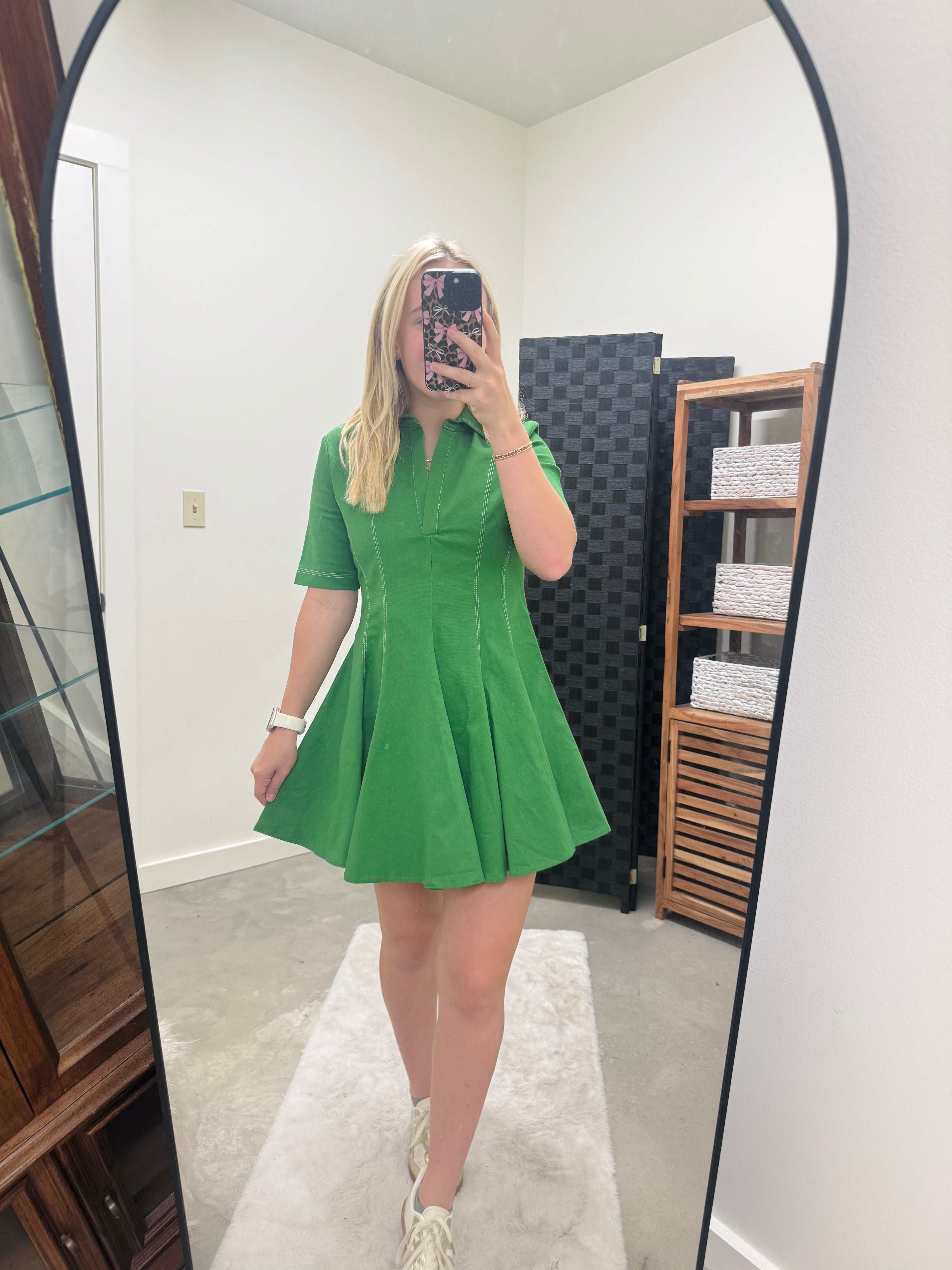 Green Pleated Mini Dress