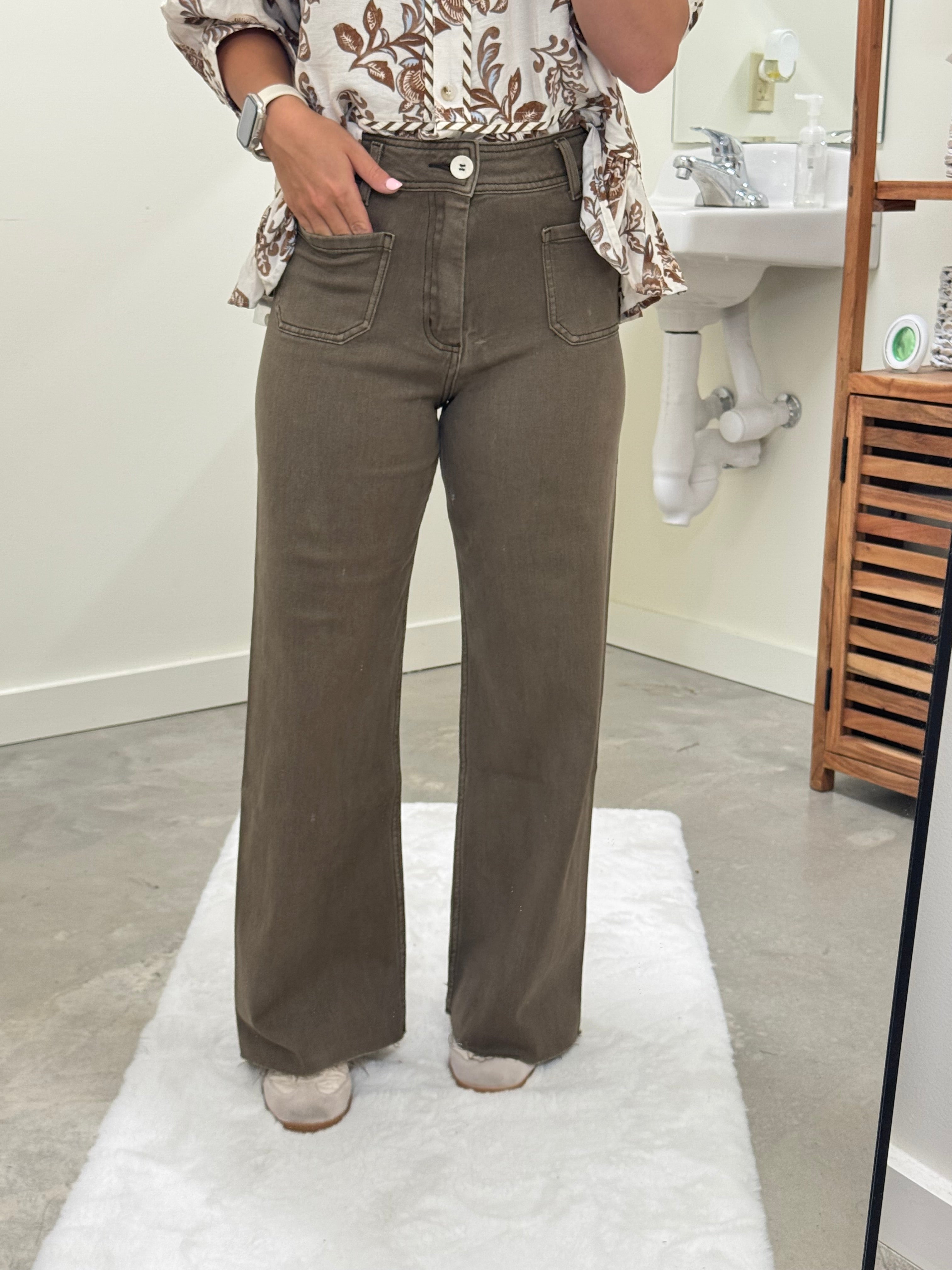 Washed Brown Wide Leg Jean