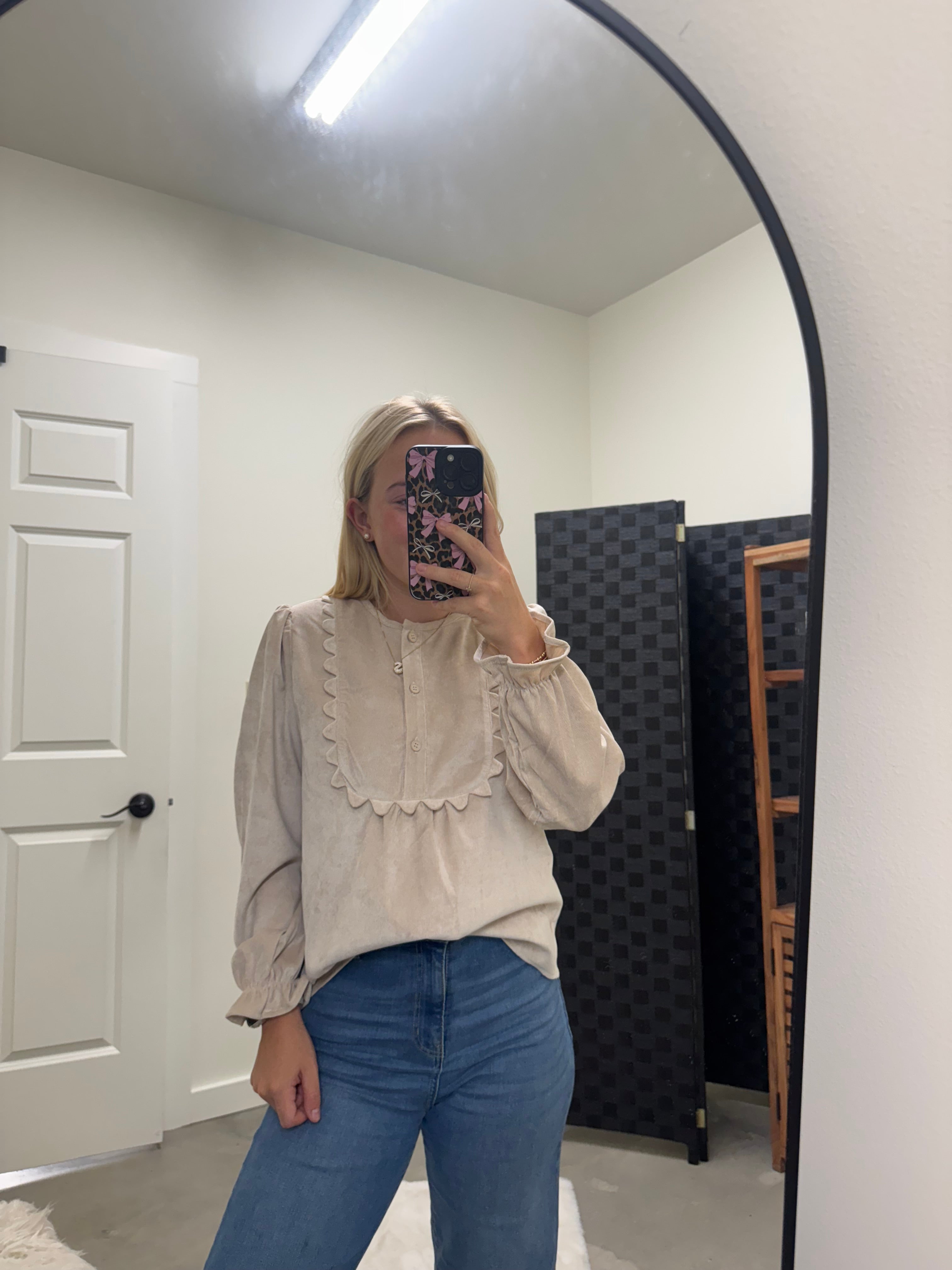 Suede Long Sleeve Cream Top