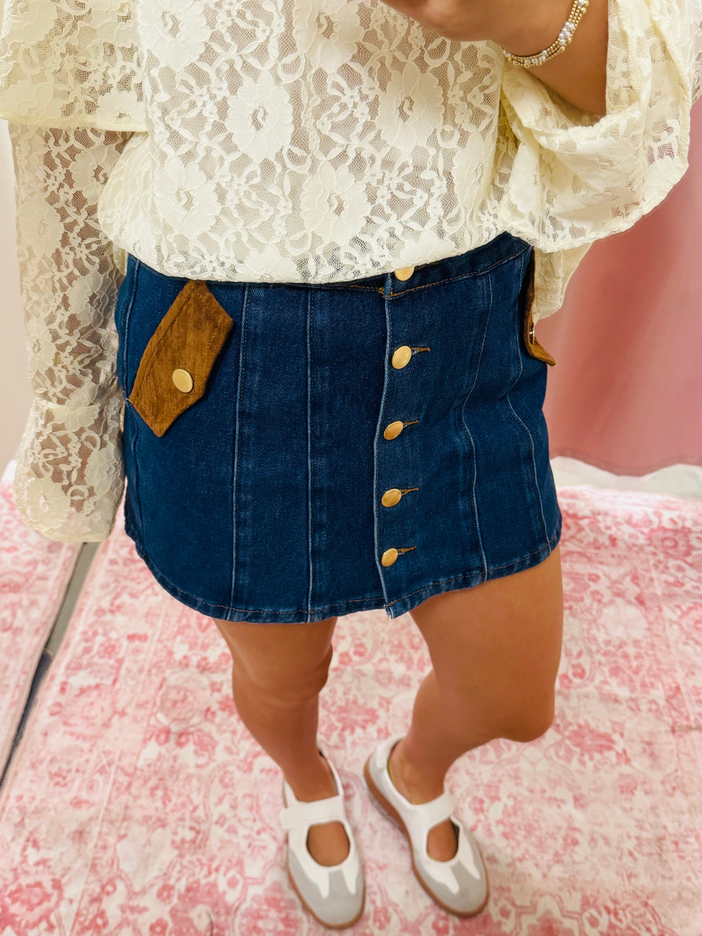 Denim Skort With Suede