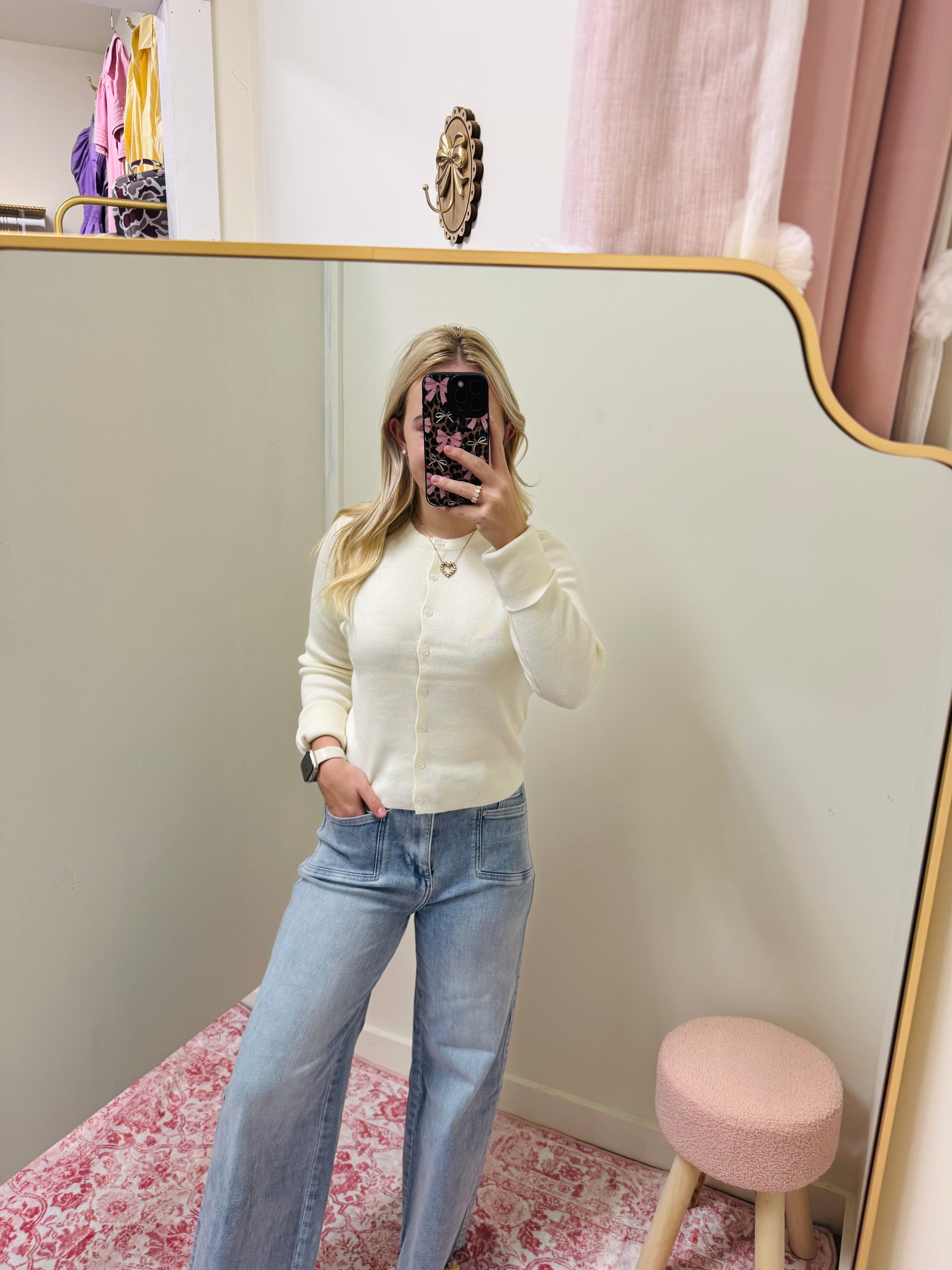 Cream Classic Ribbed Cardigan