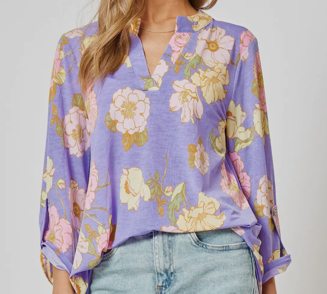 Plus Wrinkle Free Lavender Floral Top
