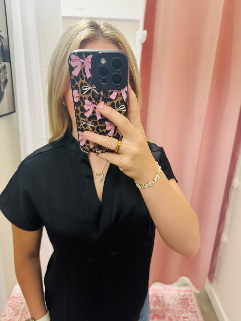 Black Crinkle Satin Blouse