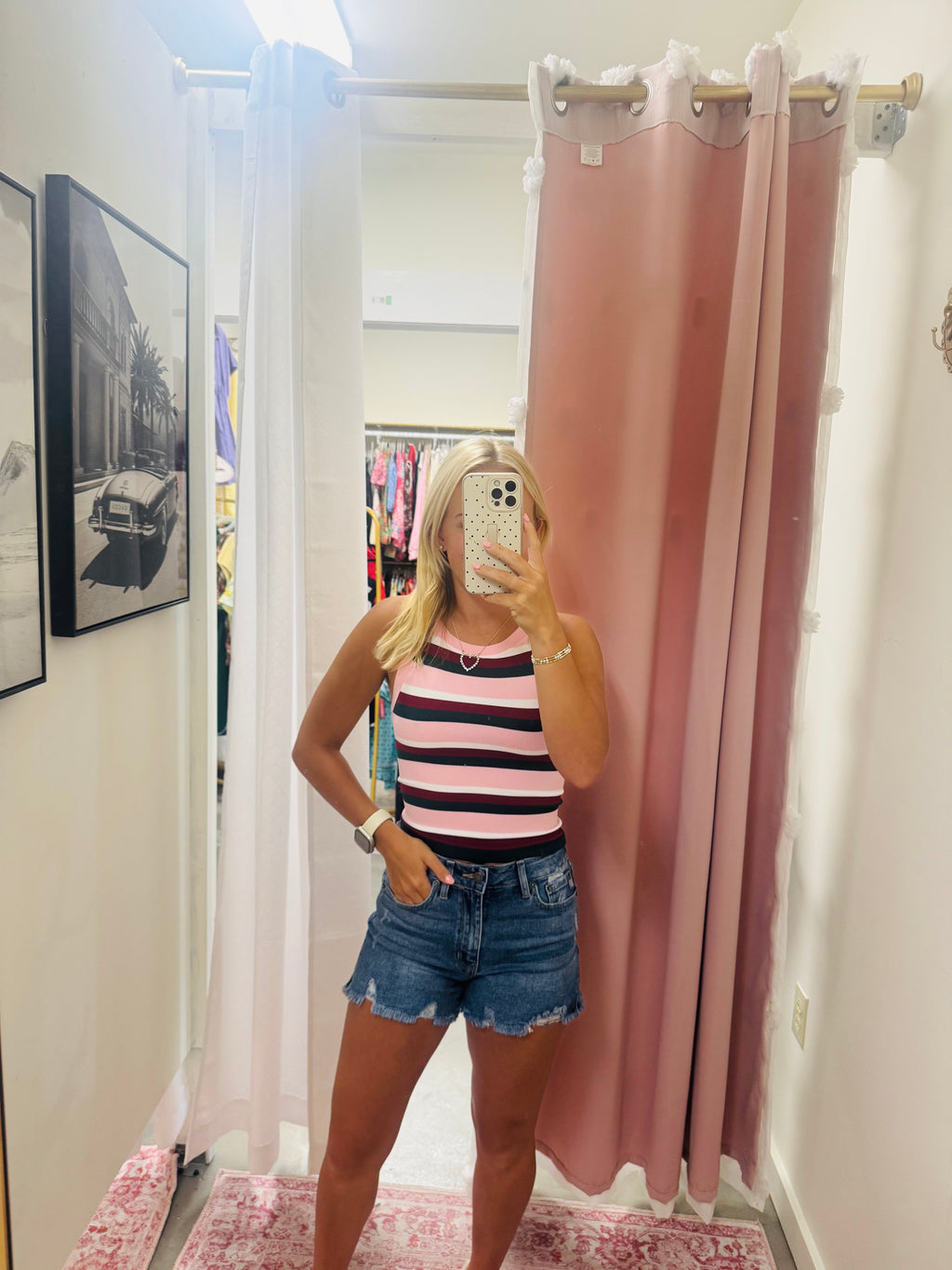 Pink and Green Ribbed Striped Top