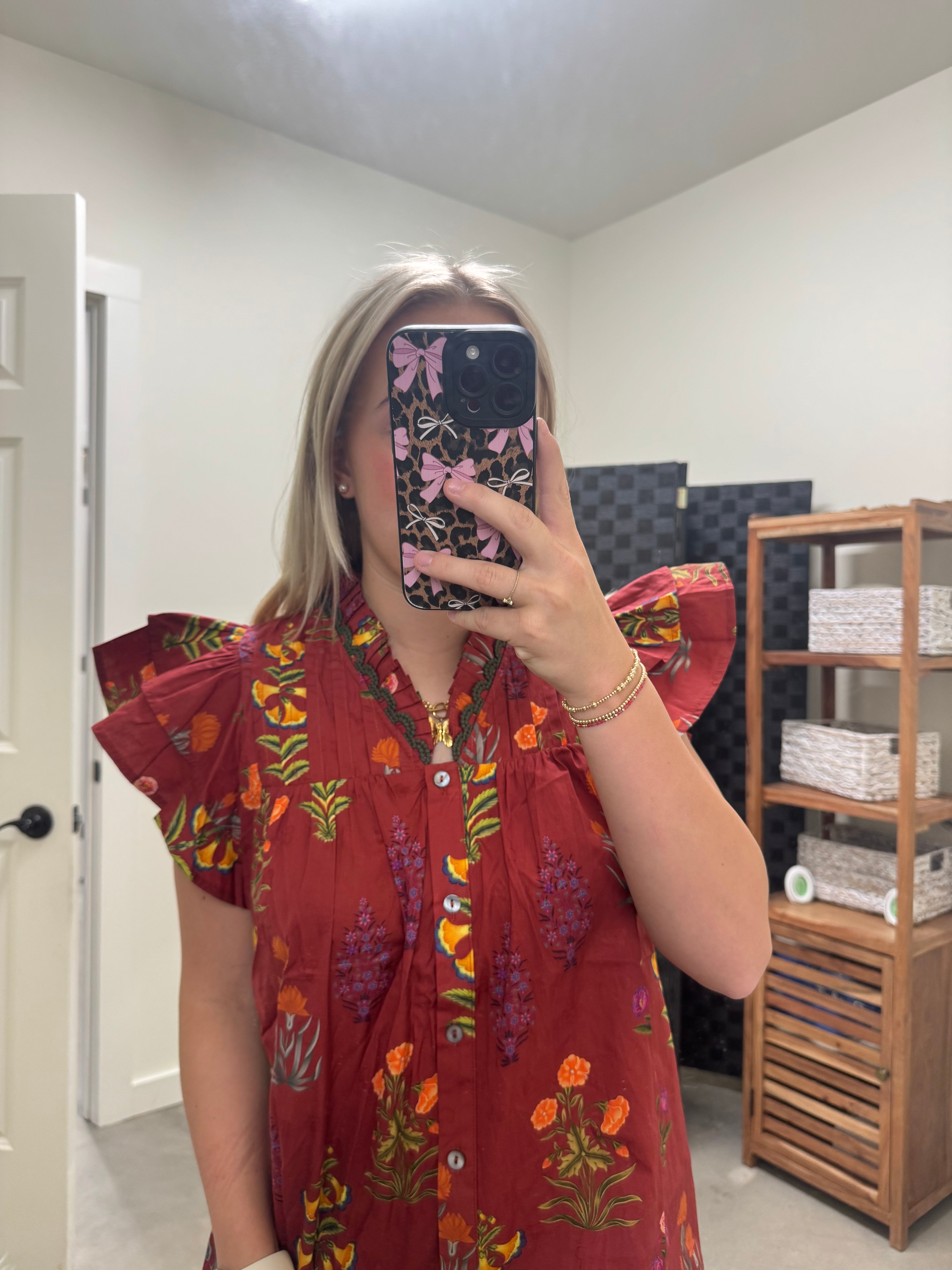 Dark Red Colorful Floral Top