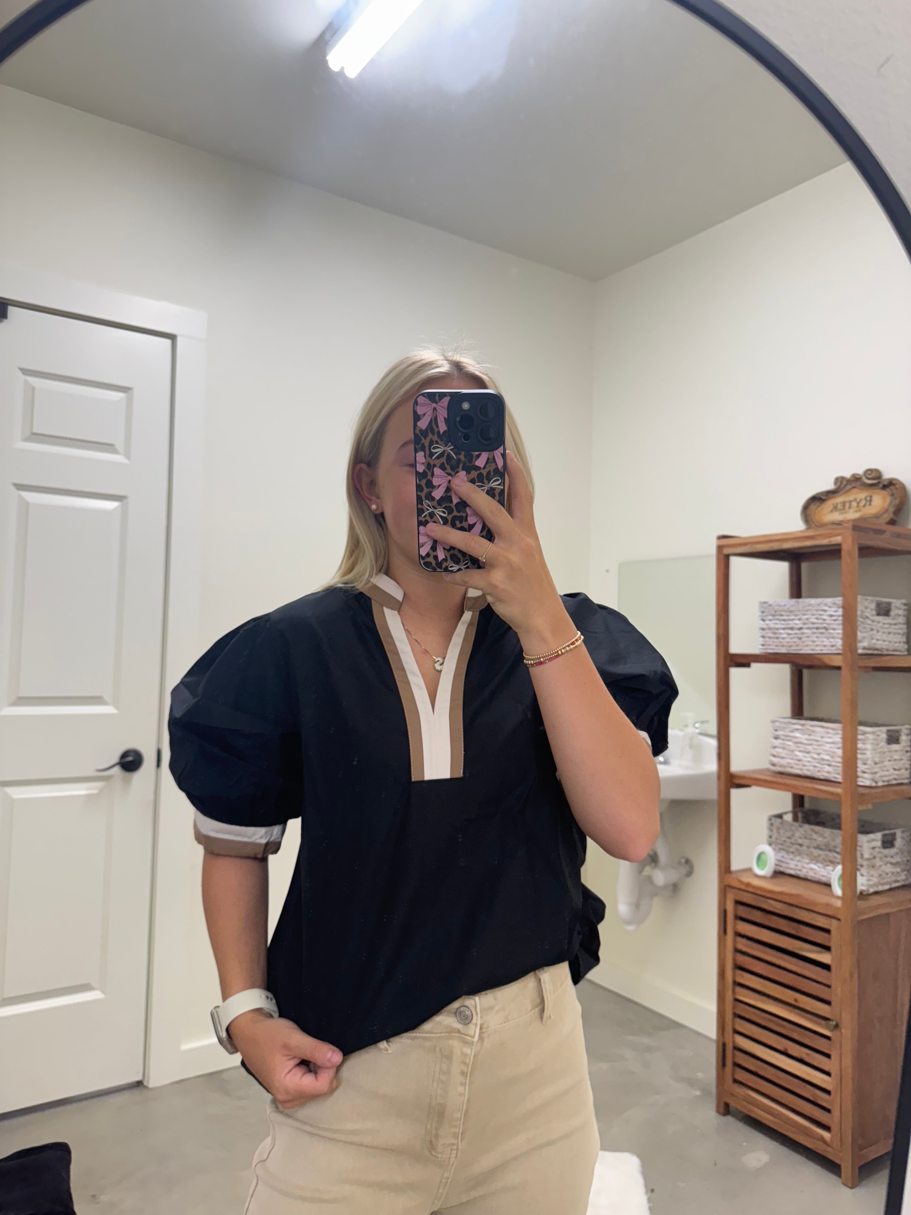 Neutral Puff Sleeve Blouse