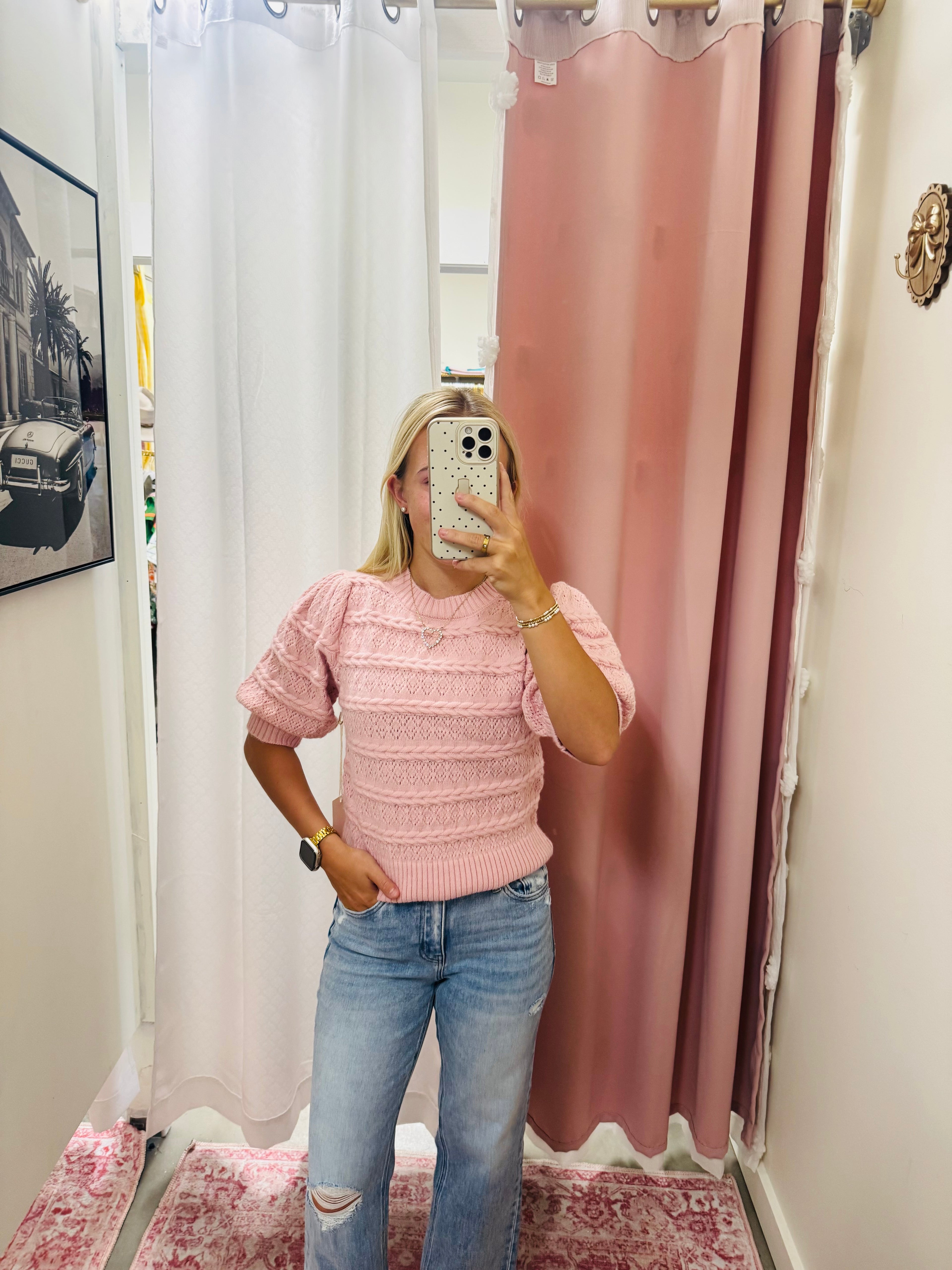 Bubble Gum Cable Knit Sweater