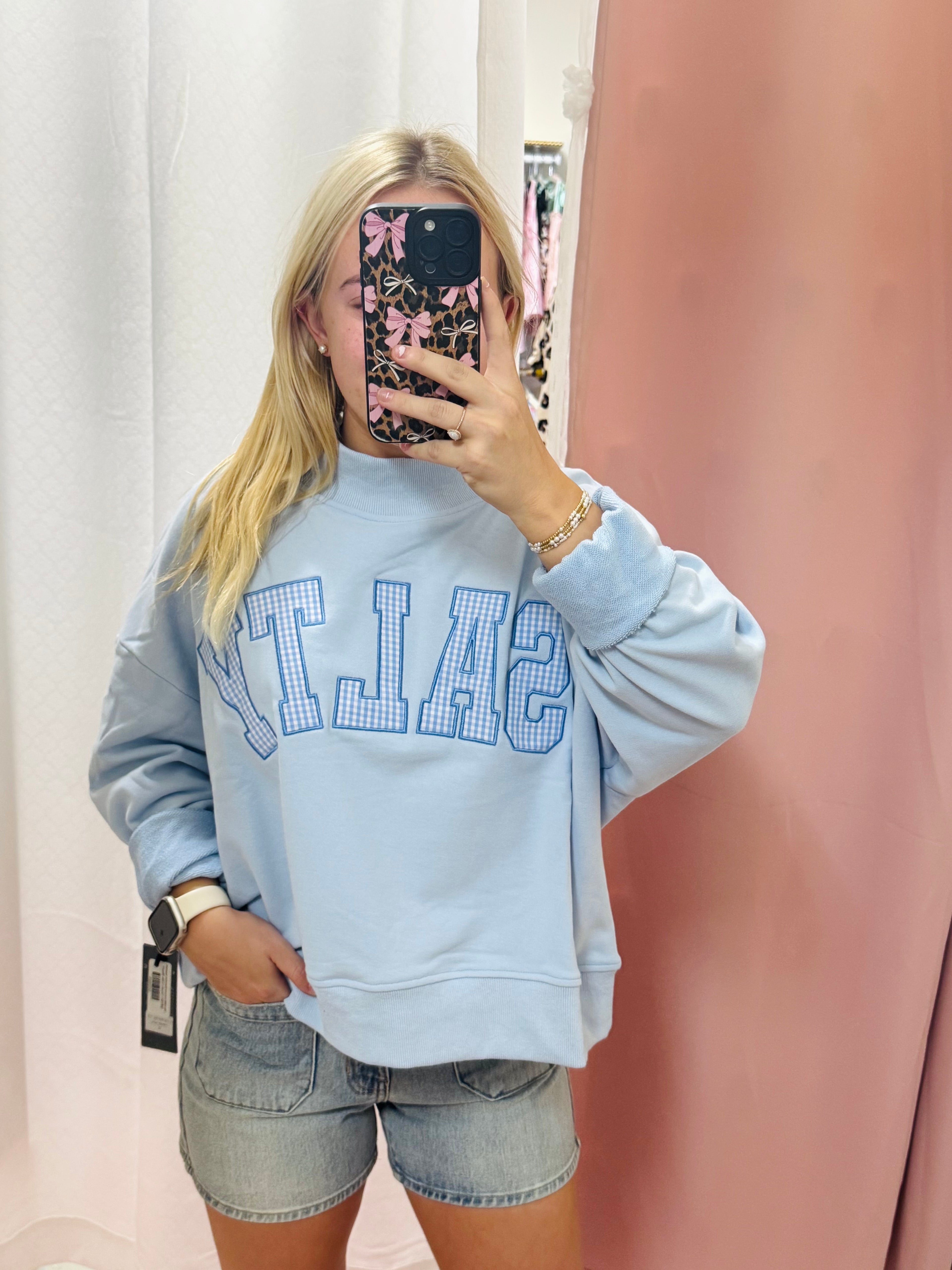 Blue Salty Oversized Mock Neck Sweatshirt