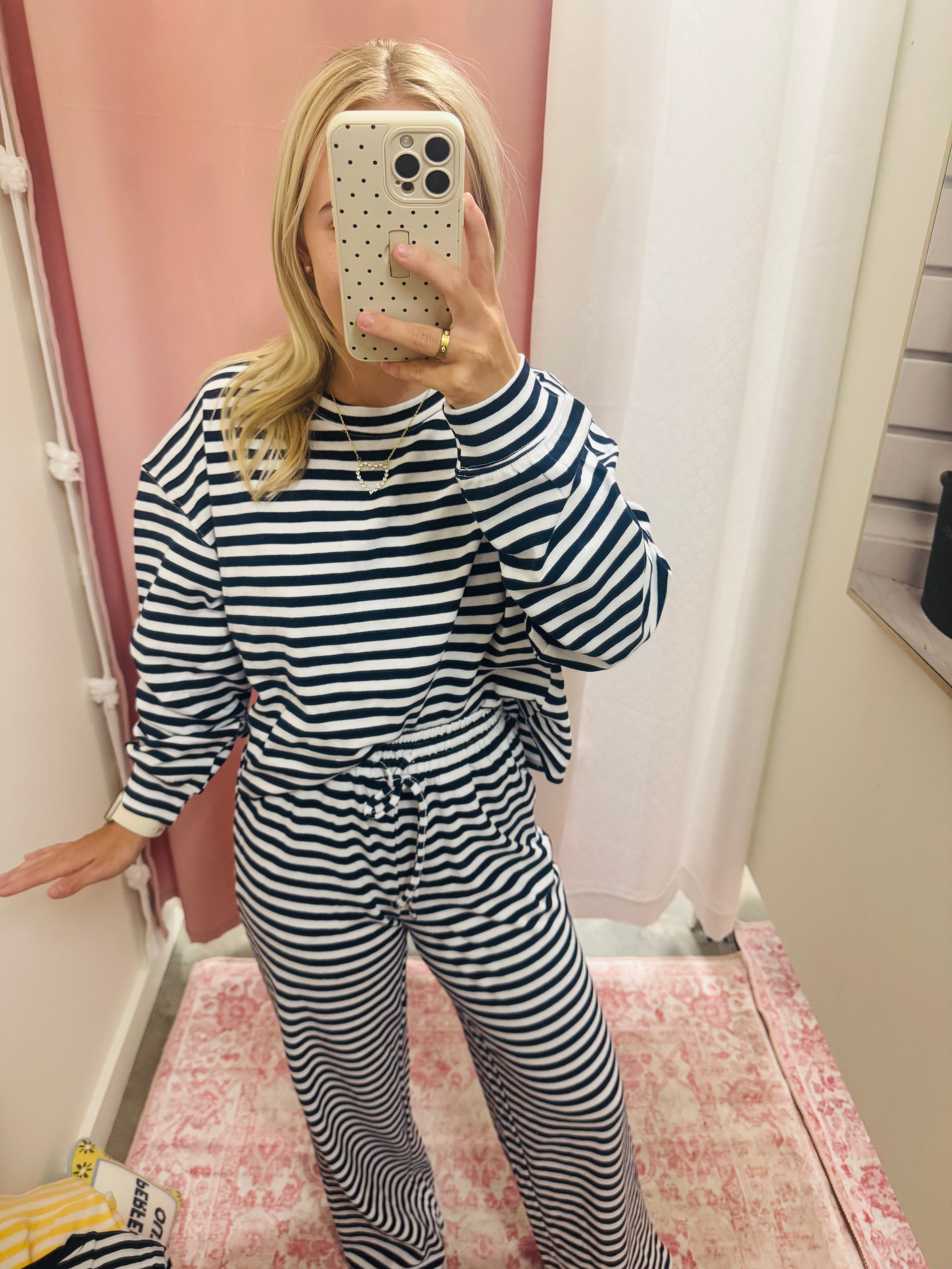 Navy Long Sleeve Stripe Top