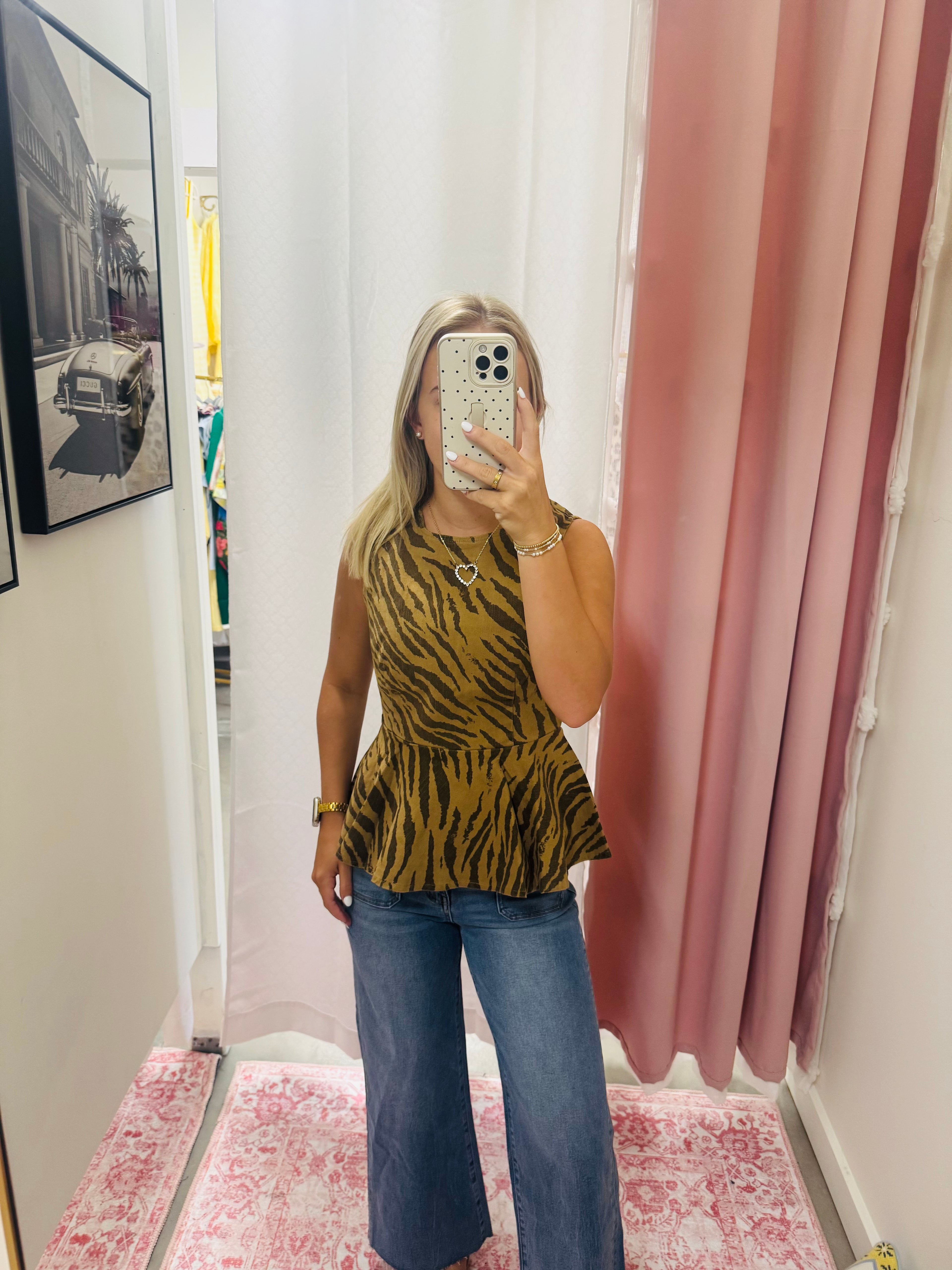 Brown Tiger Peplum Top