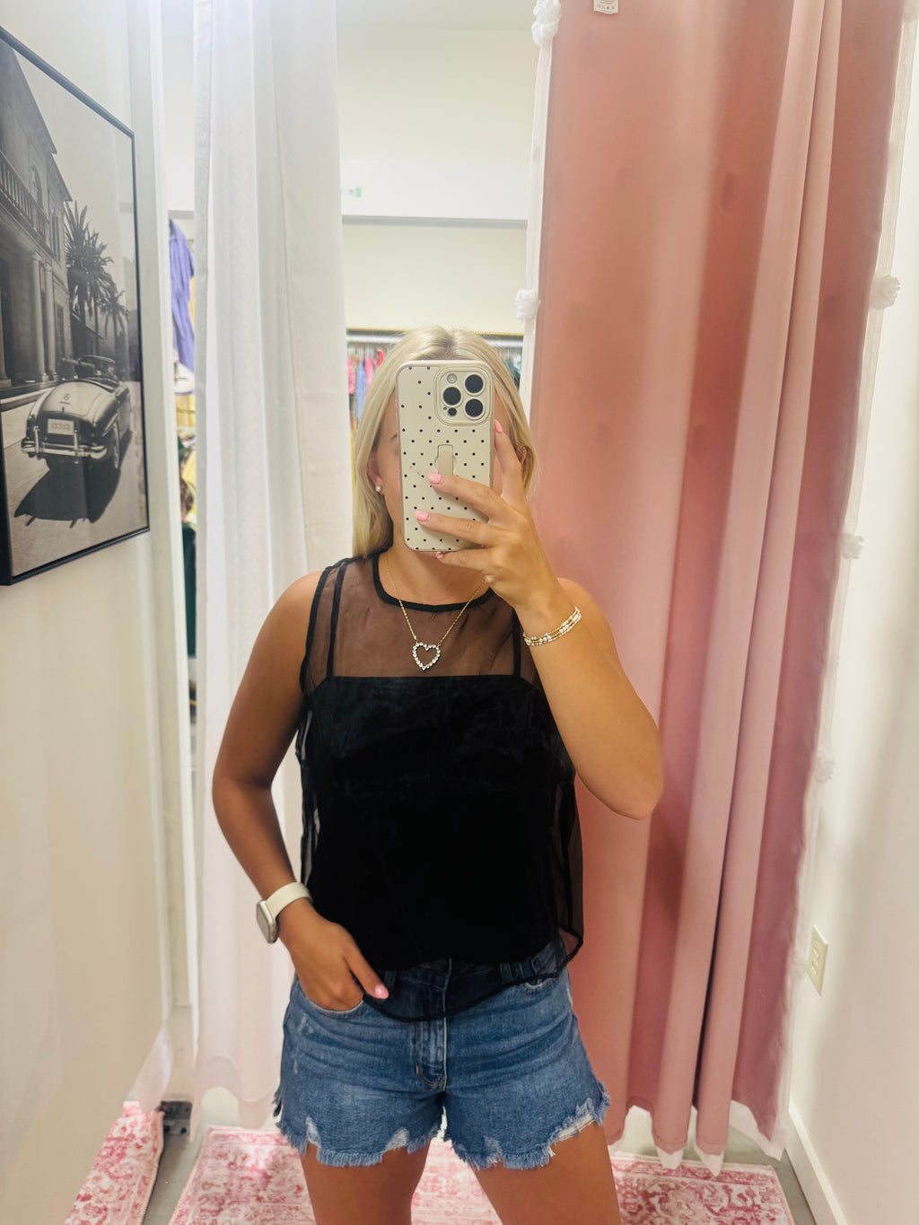 Black Mesh Shirt with Cami