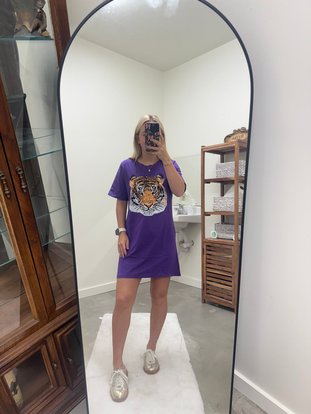 Purple Tiger Face Sequin Dress