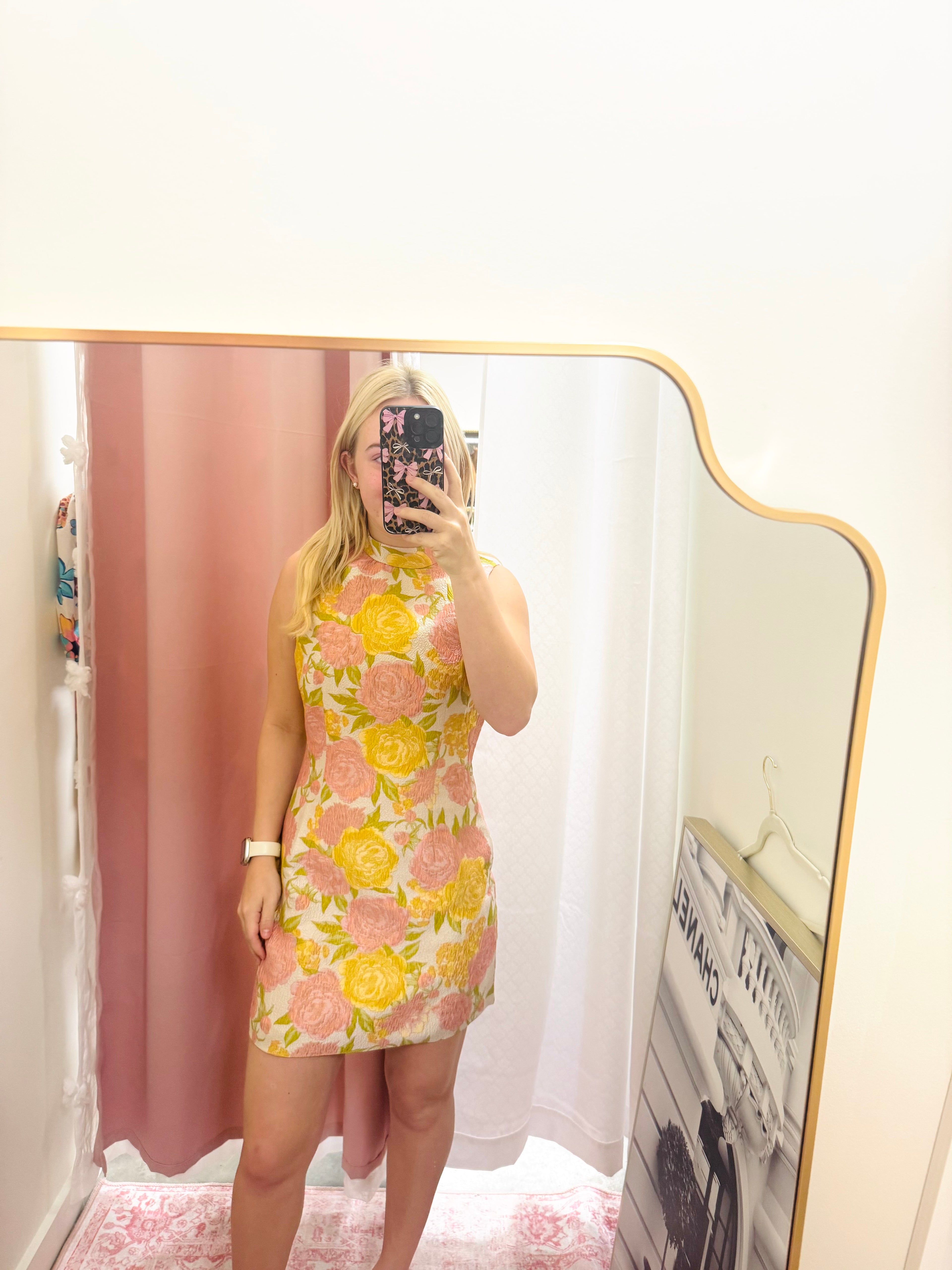 Mock Neck Floral Mini Dress
