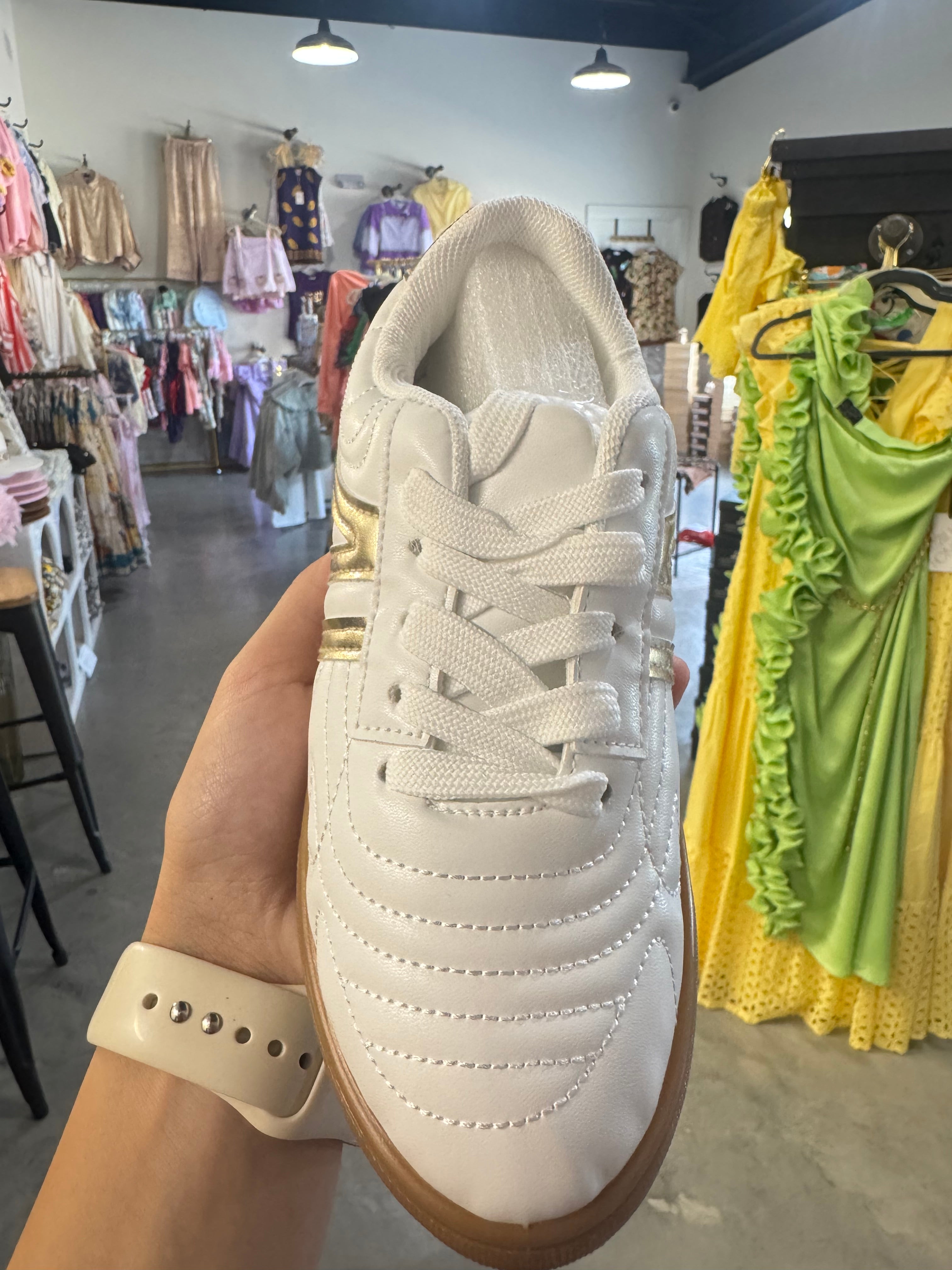 Kid White and Gold Sneaker
